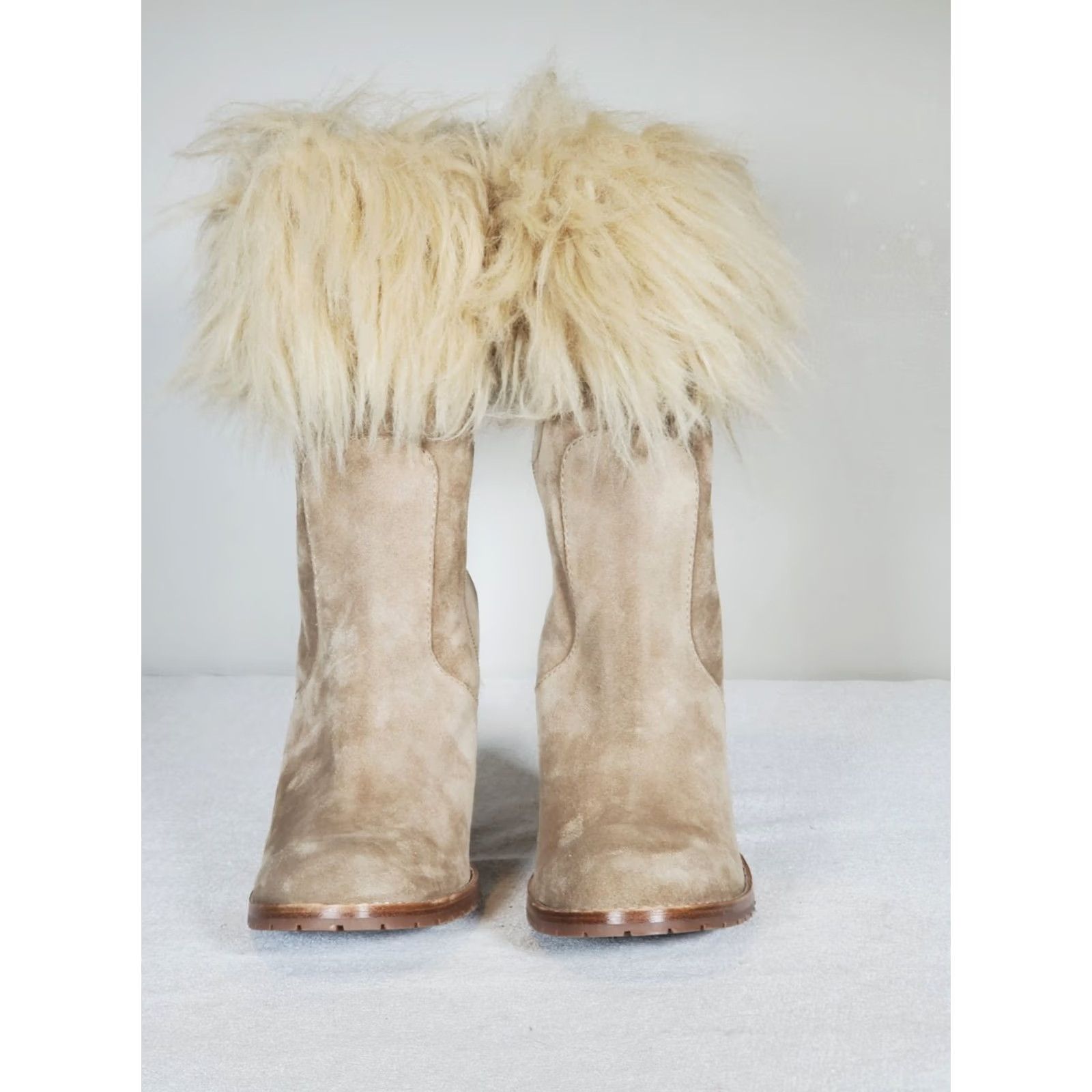 Marc Jacobs Marc Jacobs Beige Suede Fur Trimmed High Heeled Ankle Booties Women's US 11 Boots Size US 11 / IT 41 - 6 Thumbnail