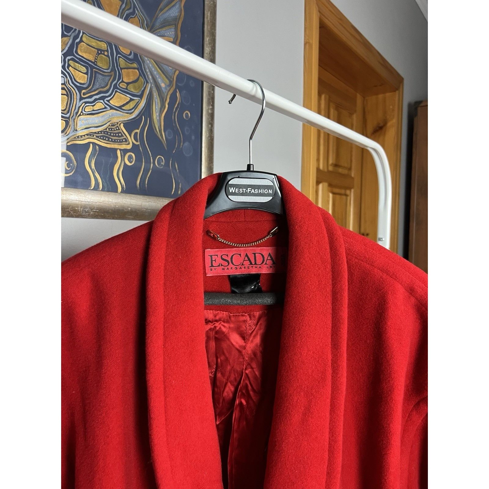 Escada Escada Margaretha Ley Vintage Women`s Wool Red Oversized Coa Size L / US 10 / IT 46 - 4 Thumbnail