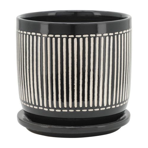 Designer × Homemade S/2 5/6" VERTICAL LINES PLANTER W/ SAUCER, BLACK Size US L / EU 52-54 / 3 - 5 Thumbnail