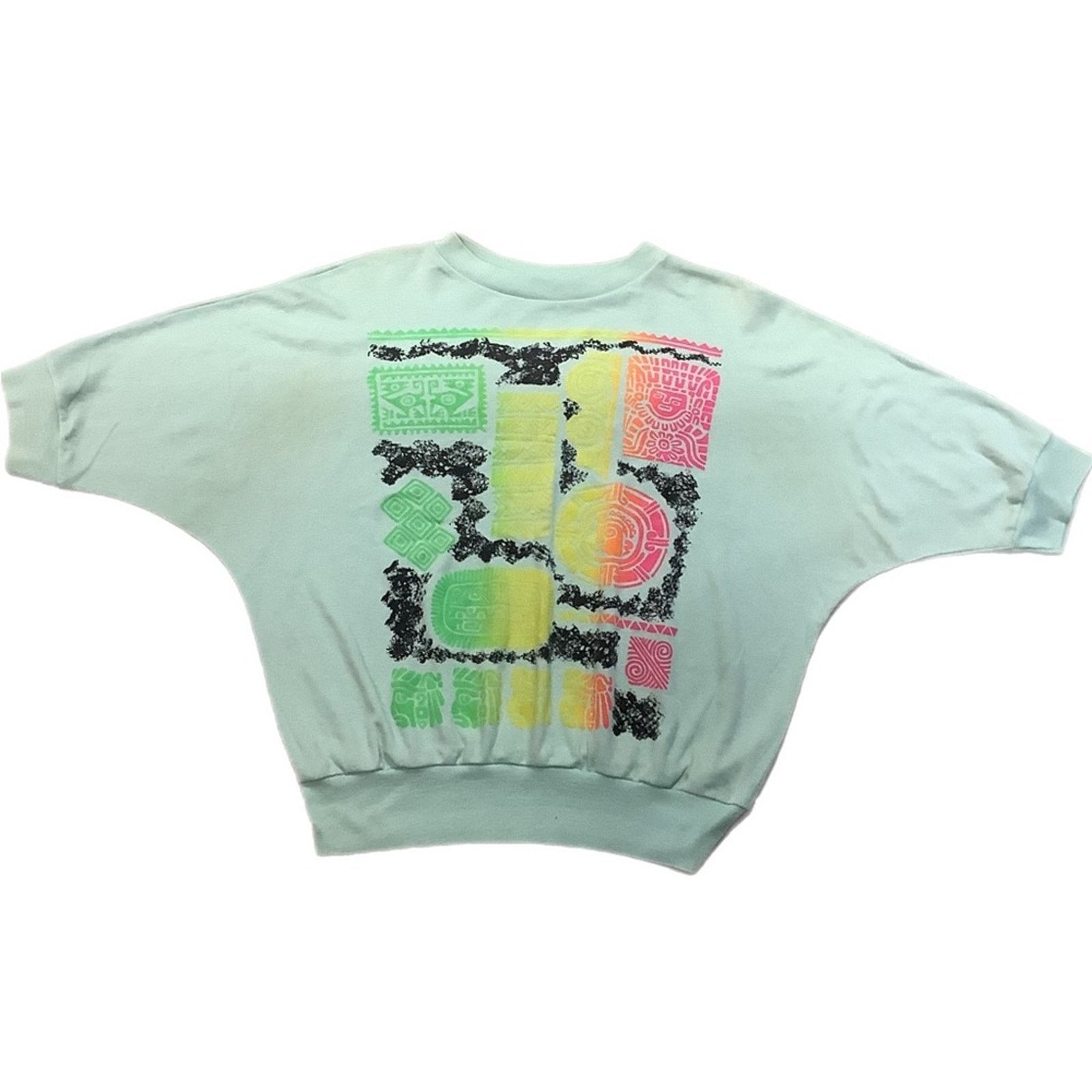 Vintage 1980'S Sweatshirt 3/4 sleeve Lightweight Crop Top Size L / US 10 / IT 46 - 1 Thumbnail