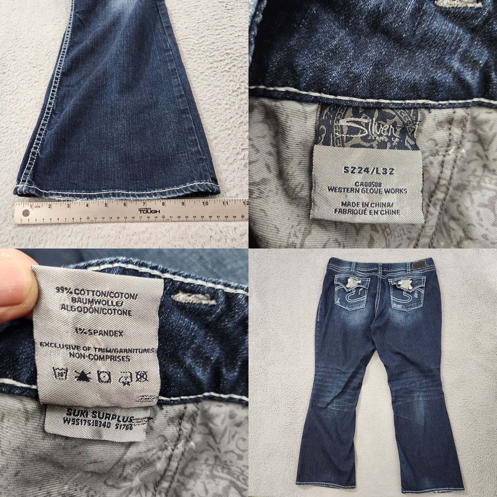 Silver Jeans Womens Jeans 24x32 Blue Denim Distressed Bootcut 32 Inseam Regular Color Blue Womens
