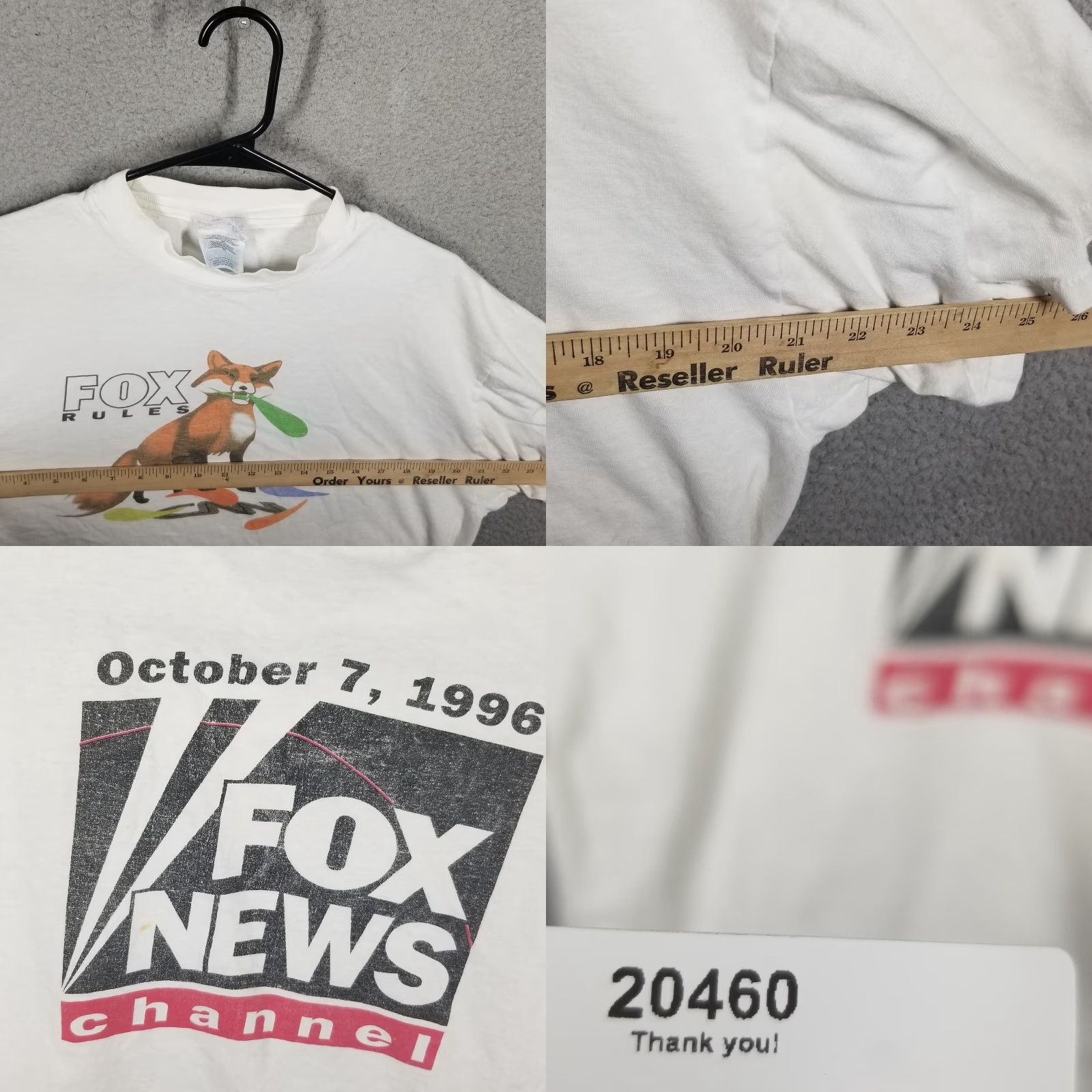 Hanes VINTAGE Hanes Fox News T-shirt Adults Large White Graphic Print 90s USA Unisex Size US L / EU 52-54 / 3 - 8 Thumbnail