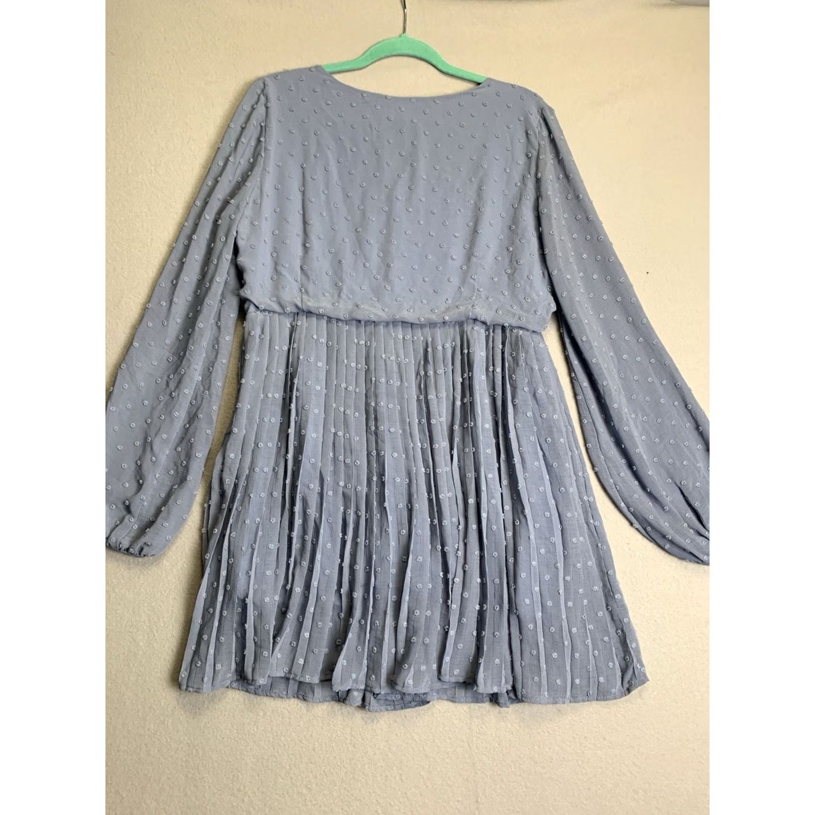 Lulus Lulus Poetic Love Dusty Blue Swiss Dot Long Sleeve Pleated Mini Dress XL Size Women Violet/Blue Pattern Polka Dot Size XL / US 12-14 / IT 48-50 - 2 Thumbnail