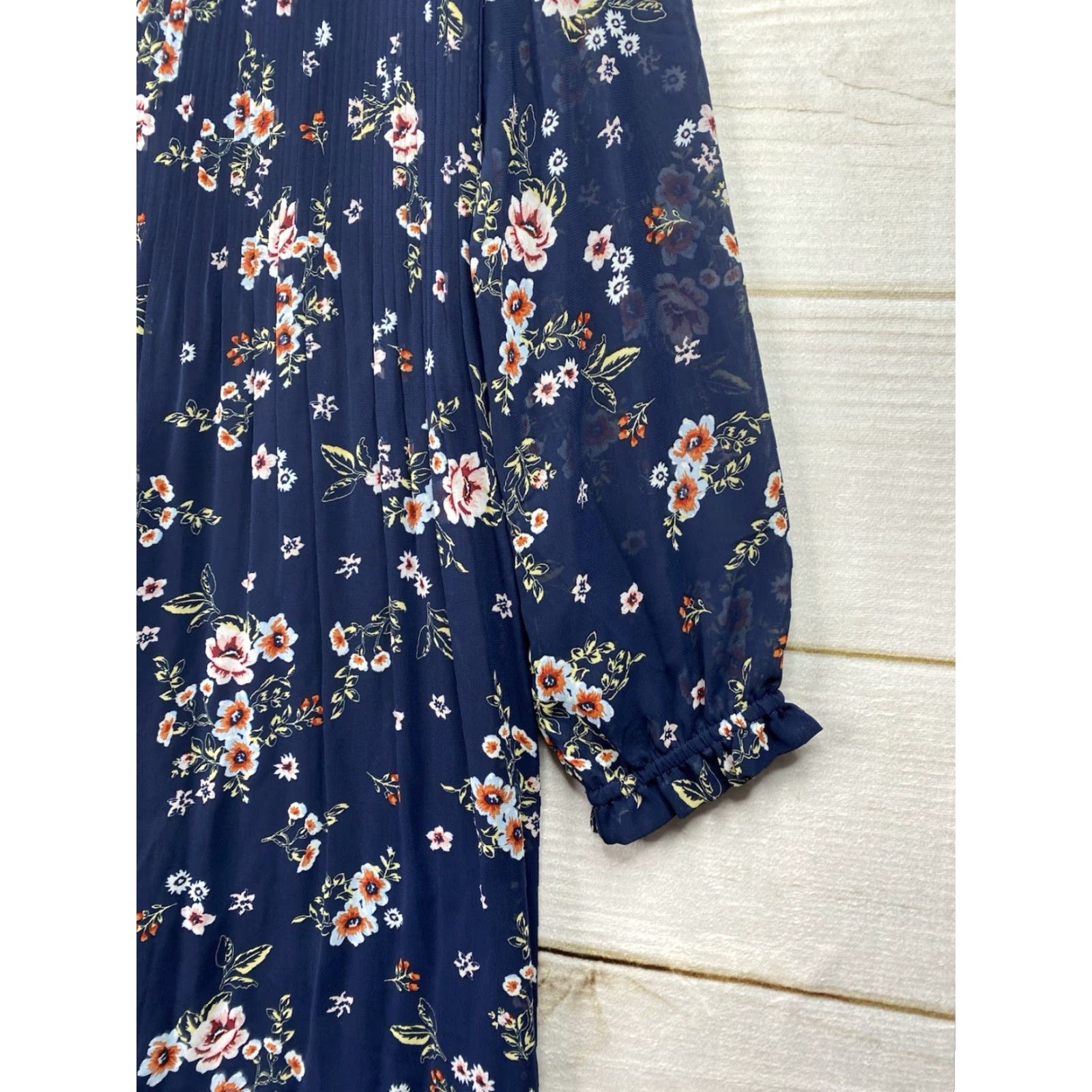 Vintage Time & Tru Dress XL 16/18 Floral Blue Boho Hippie Ruffle Lined Mini Chiffon Polyester Round Neck Balloon Sleeve Pullover Casual Women's Size XL / US 12-14 / IT 48-50 - 2 Thumbnail