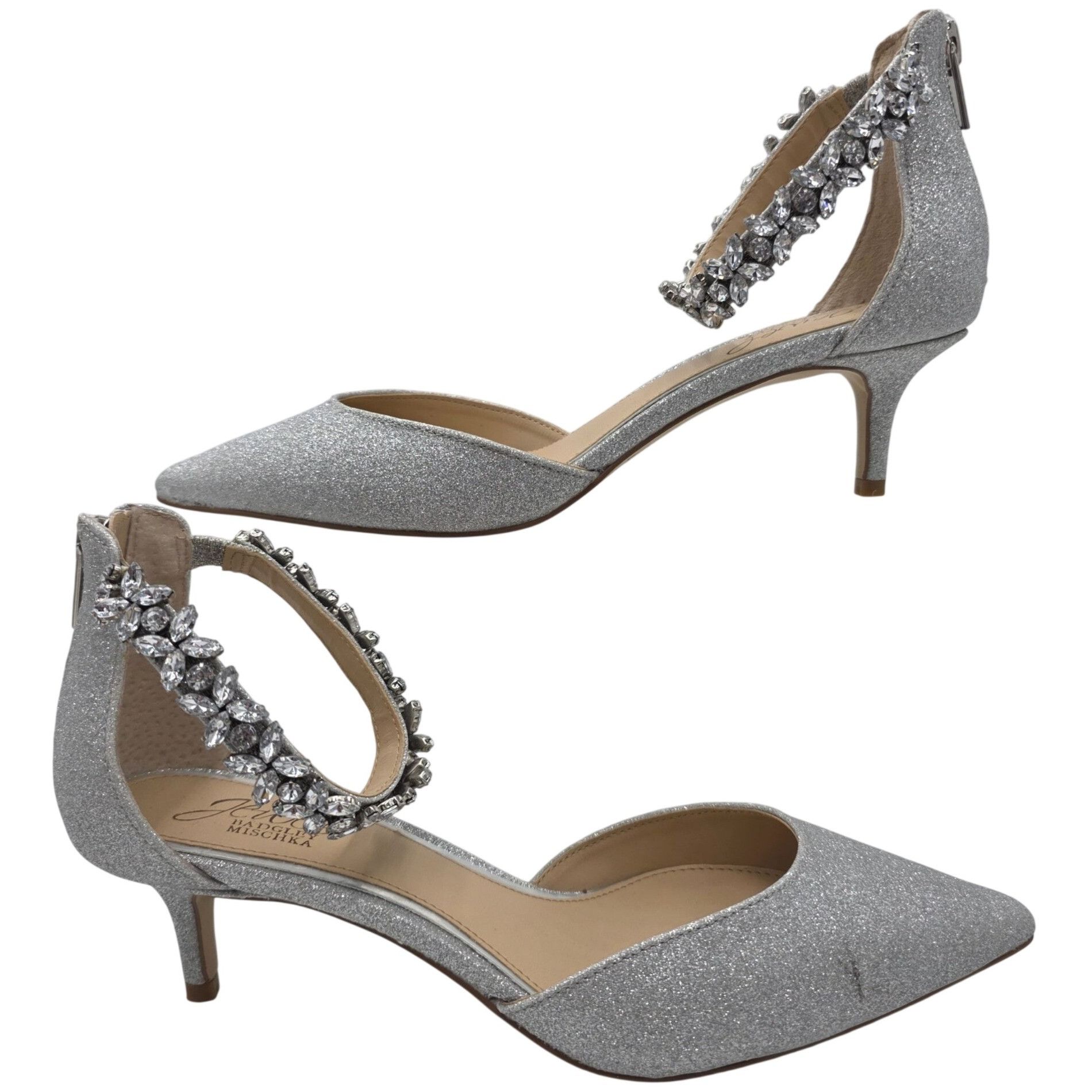 Badgley Mischka Jewel Badgley Mischka Women 7.5 Silver Robles Crystal Kitten Size US 7.5 / IT 37.5 - 3 Thumbnail