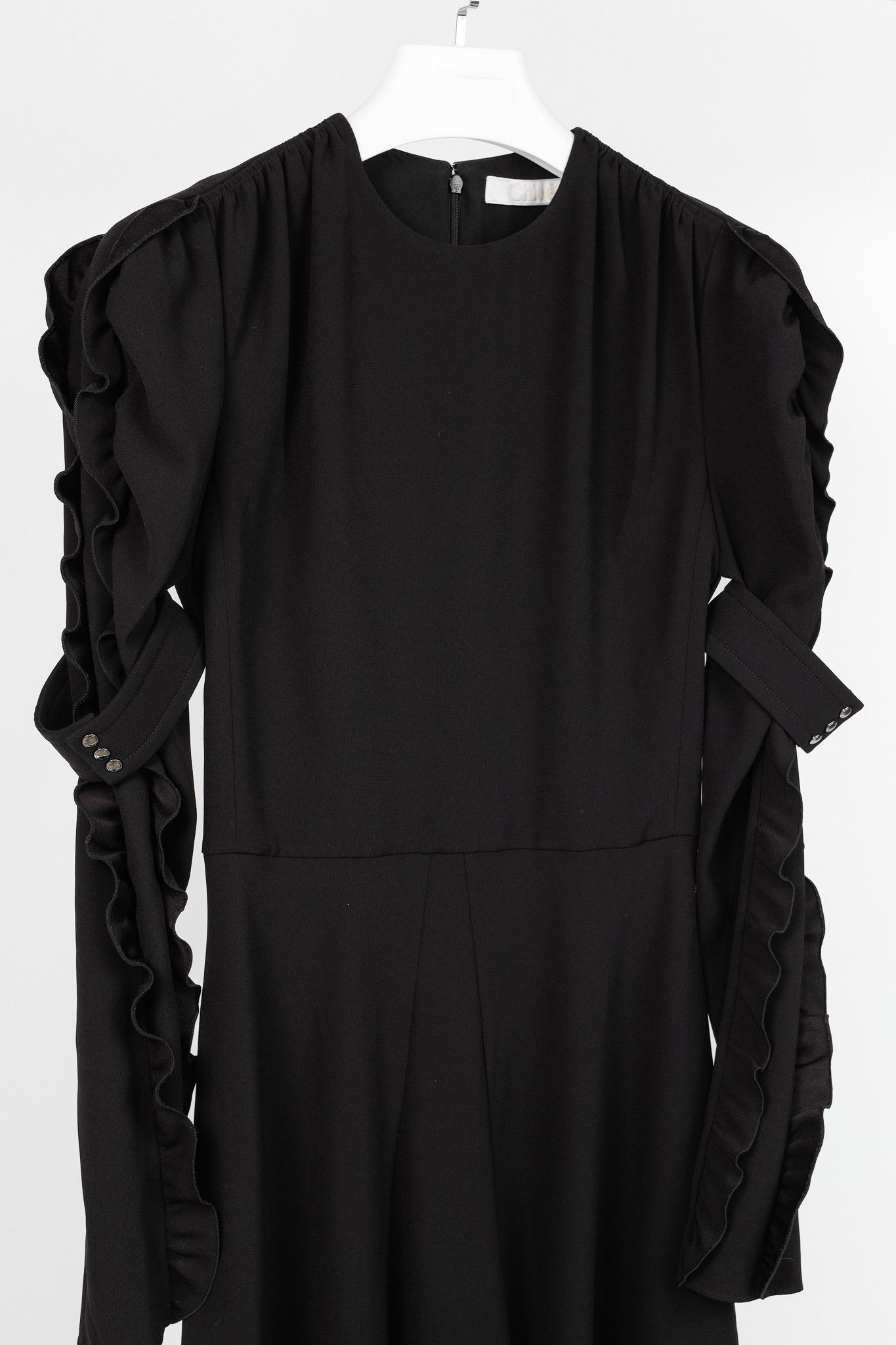 Chloe Chloe AW/18 Black Crepe Ruffled-Sleeve Midi Dress Size XS / US 0-2 / IT 36-38 - 3 Thumbnail