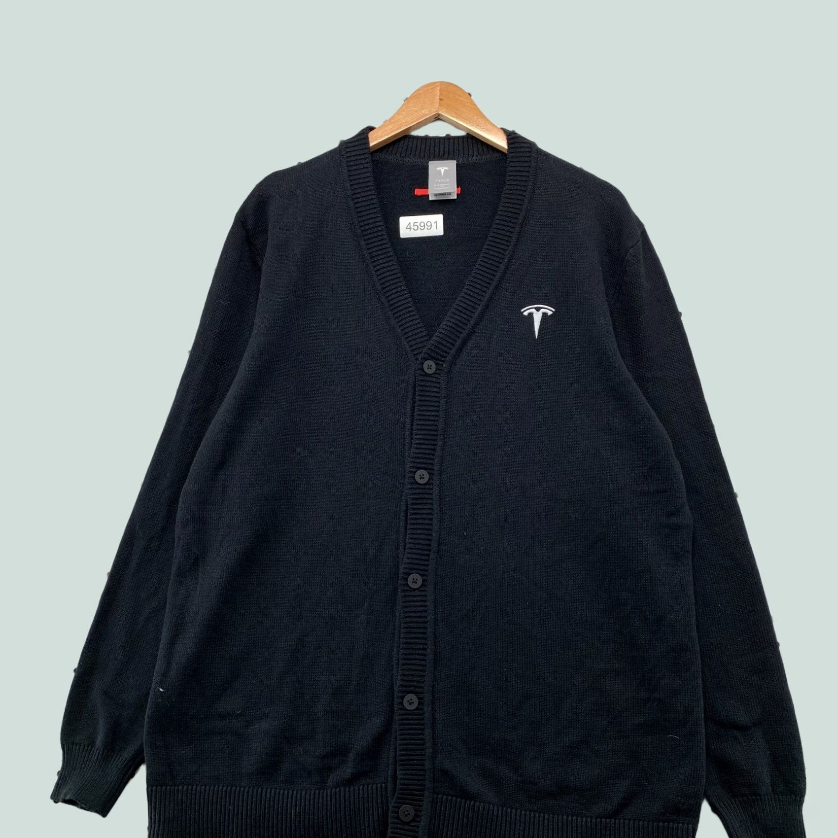 Vintage Tesla Cardigan Sweater Mens Large Black Embroidered Logo Button Electric Car Size US L / EU 52-54 / 3 - 1 Thumbnail