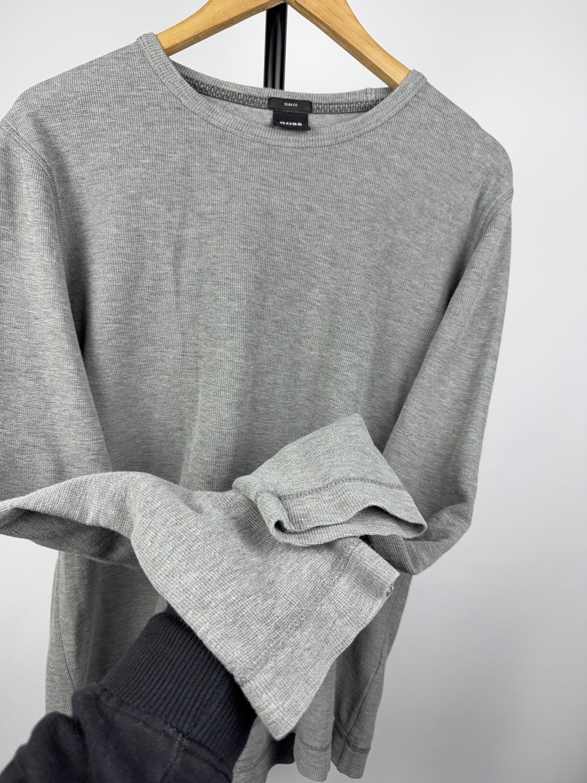 Hugo Boss Luxury BOSS Slim Fit Gray Waffle Knit Long Sleeve Shirt M Size US M / EU 48-50 / 2 - 9 Thumbnail