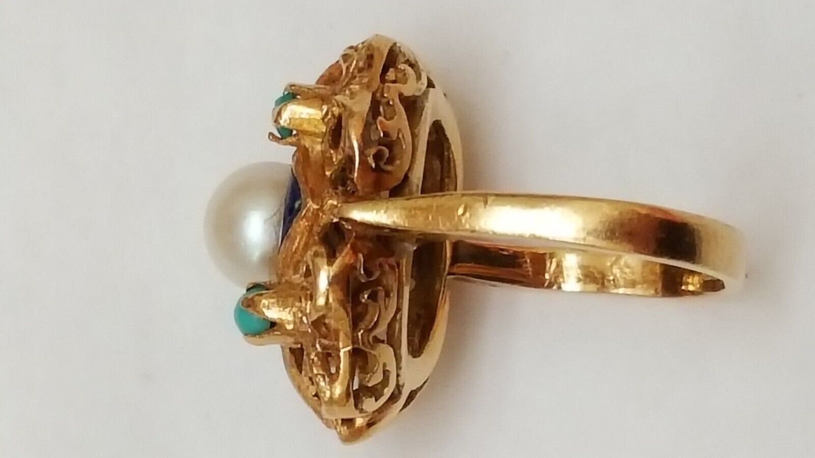 Other Art Deco Enamel 750(18K) Yellow Gold Pearl Turquoise Ring Size ONE SIZE - 4 Thumbnail