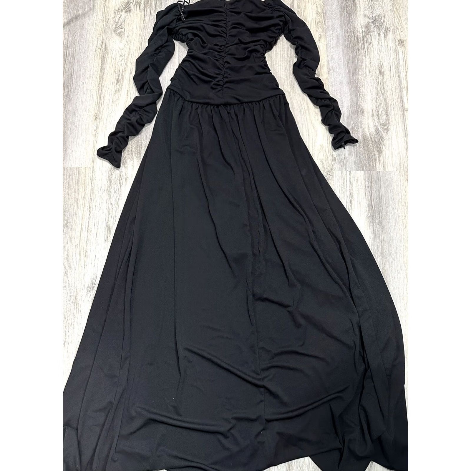 Tanya Taylor TANYA TAYLOR Marla Ruched Long Sleeve Maxi Dress Black Long Slit Gothic Size 2 Size XS / US 0-2 / IT 36-38 - 6 Thumbnail