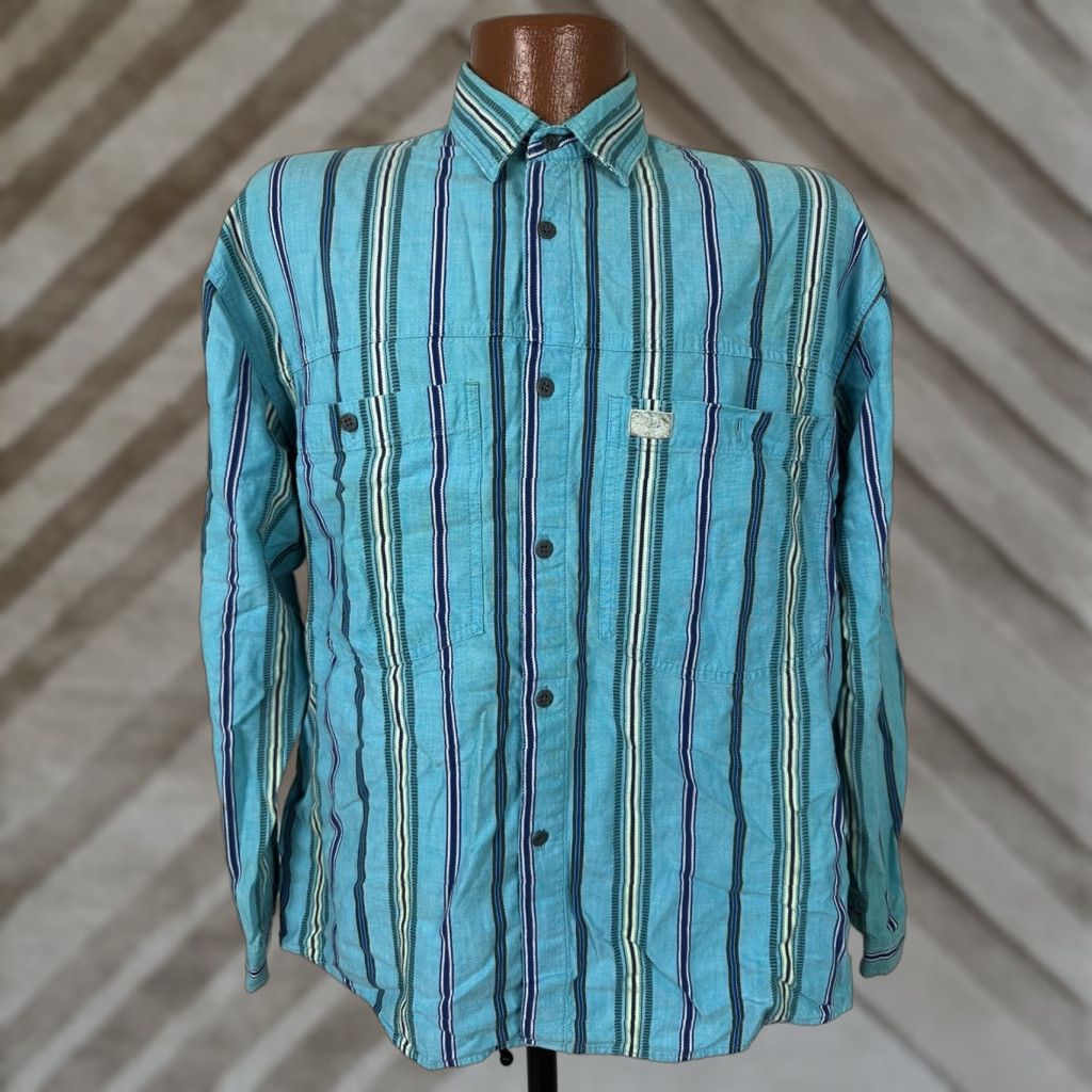 Vintage VINTAGE Pacific Ocean Highway 80s Striped Button-Up Shirt Men M Casual Distressed Blue Surf Skate Hipster Size US M / EU 48-50 / 2 - 1 Thumbnail