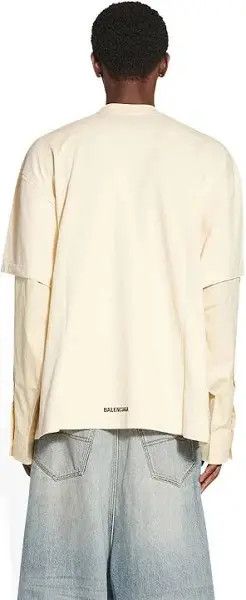 Balenciaga o1s1wg110225 Back Hem Layered T-Shirt in Cream Size US M / EU 48-50 / 2 - 3 Thumbnail