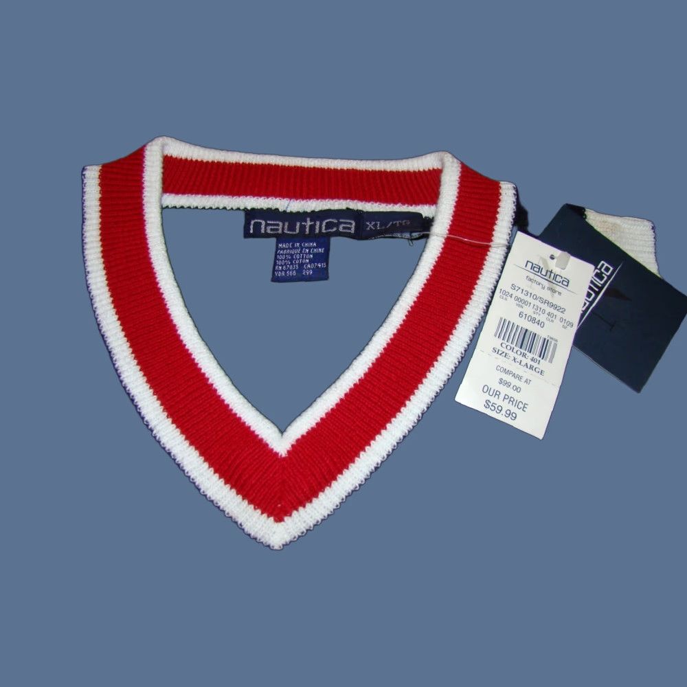 Nautica Nautica Mens XL Horizontal Knit V Neck Red White Blue Striped Sweater Size US XL / EU 56 / 4 - 1 Thumbnail