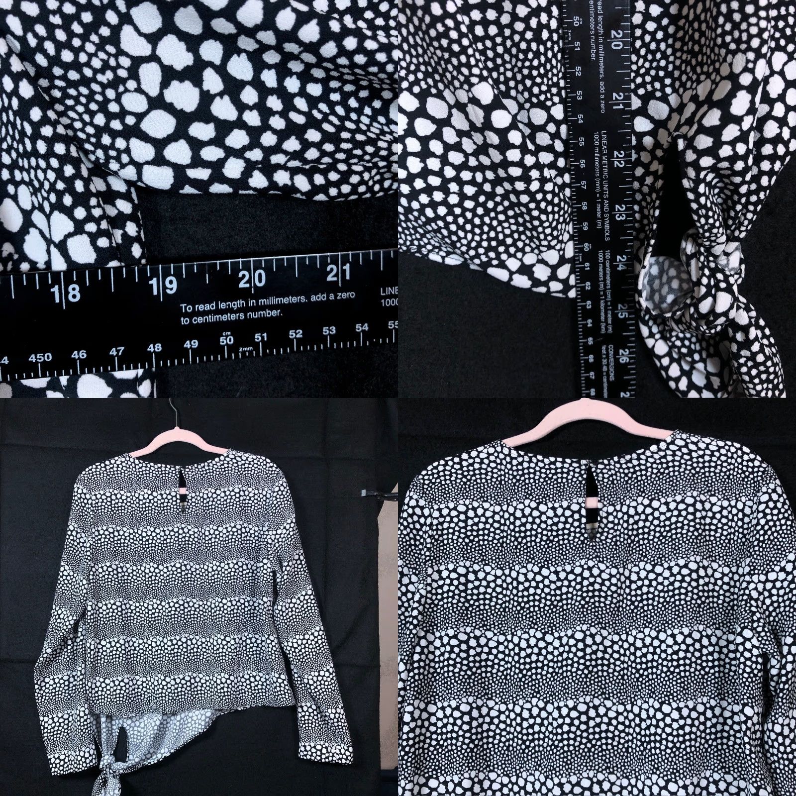 Talbots VINTAGE Talbots Blouse Animal Print Long Sleeve Side Tie M Women Black Cream Size M / US 6-8 / IT 42-44 - 8 Thumbnail