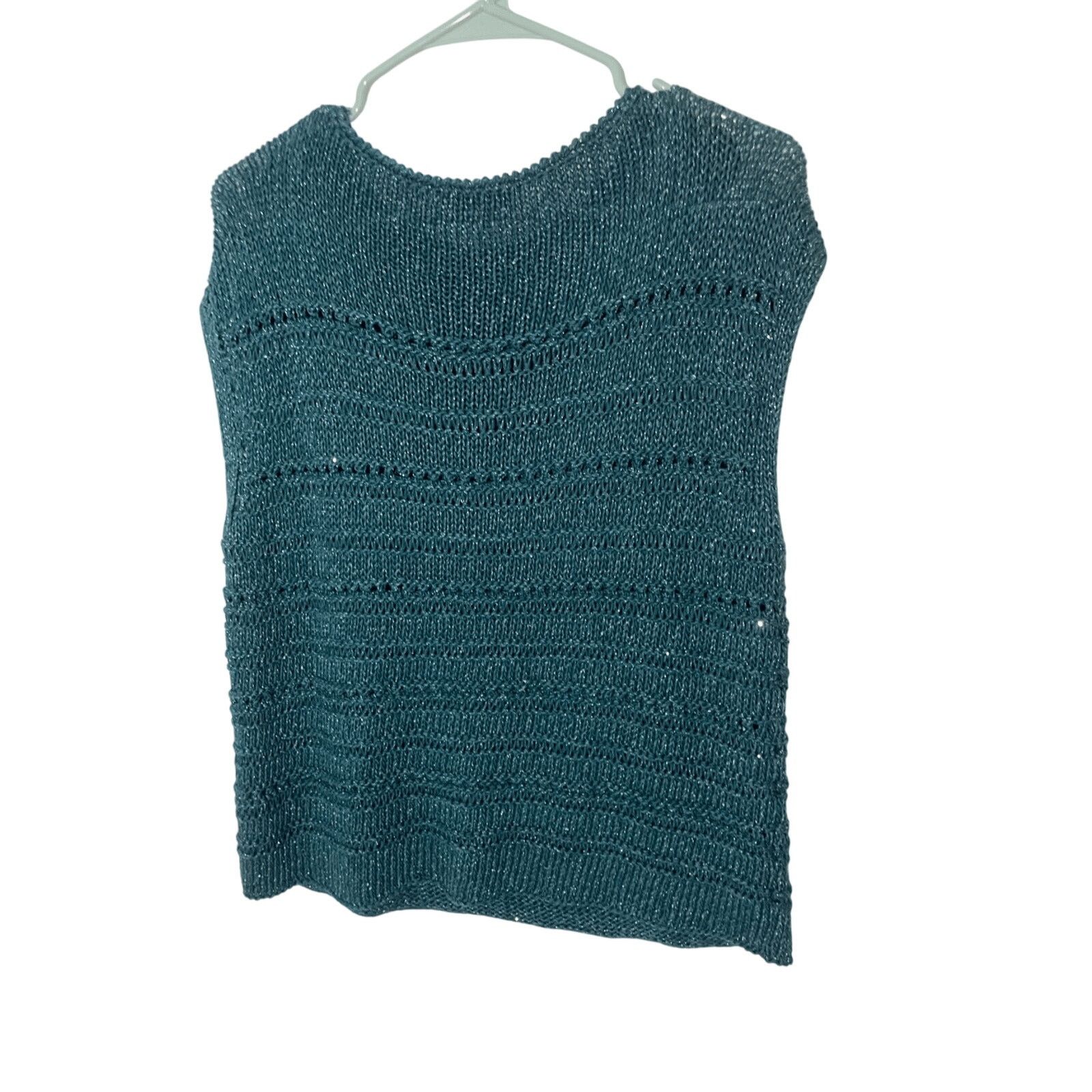 Lafayette 148 Lafayette148 SilkCotton Teal Open Stitch Micro Paillette Top Size XS / US 0-2 / IT 36-38 - 8 Thumbnail