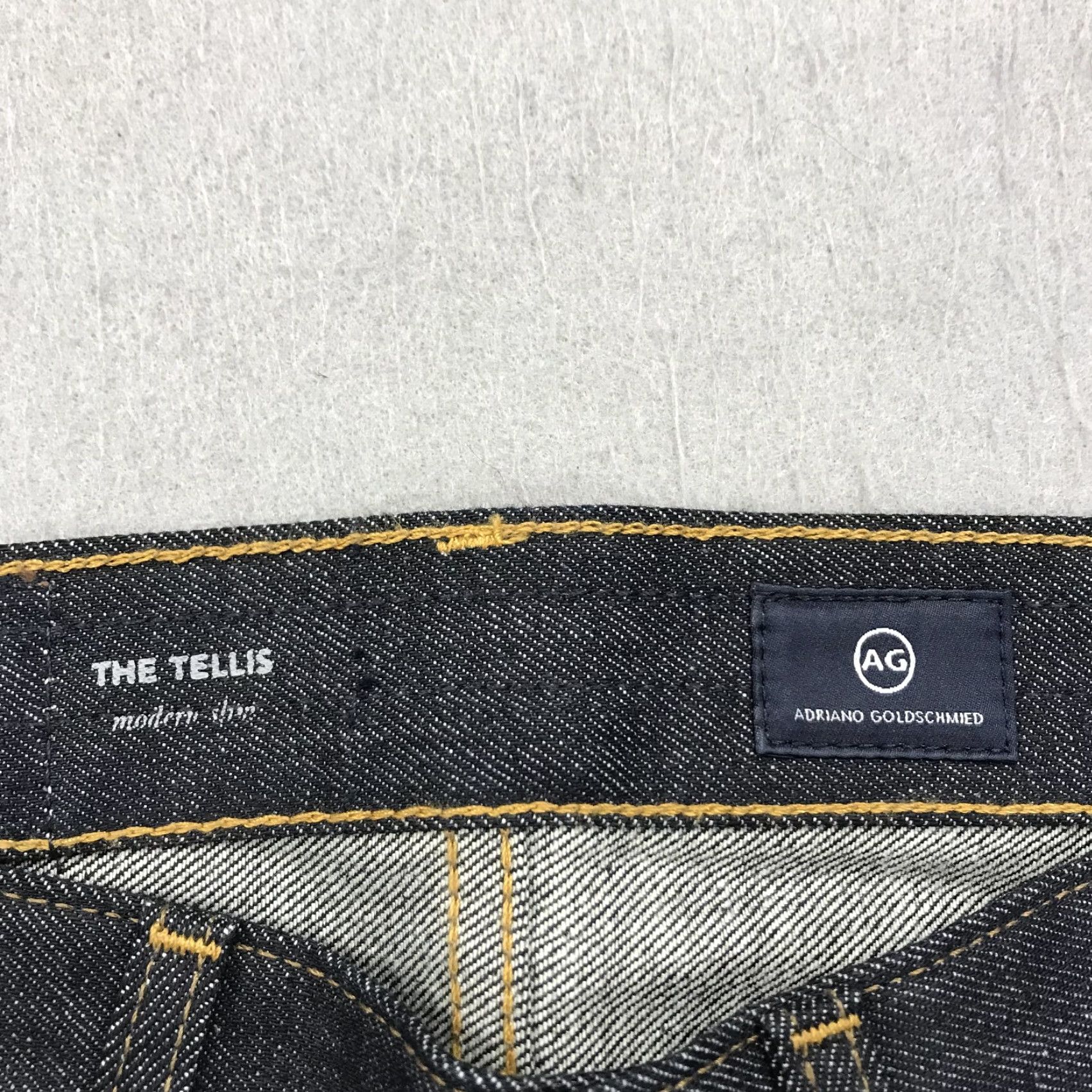 Vintage AG Adriano Goldschmied Jeans Mens 30x35 Dark Tellis Red Line Selvedge Modern Slim Denim 5-Pocket Design Straight Preppy Slimming Men Size US 30 / EU 46 - 5 Thumbnail