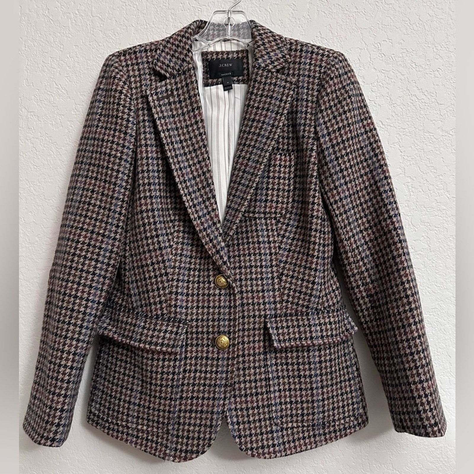 J.Crew J. Crew Rhodes Wool Brown Houndstooth Blazer Size 4 Size S / US 4 / IT 40 - 1 Thumbnail