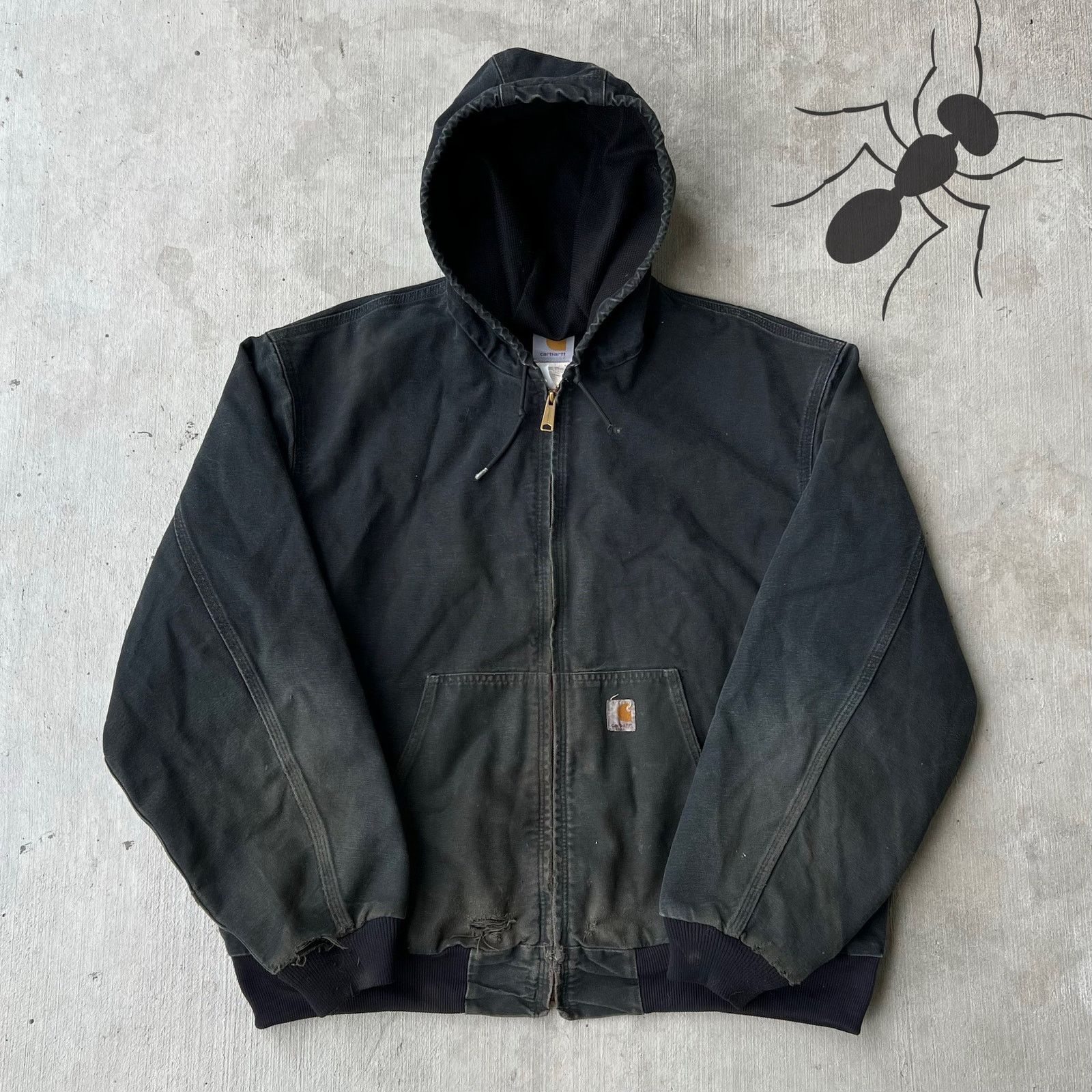 Carhartt × Vintage Carhartt J131 BLK faded black hooded work wear jacket Size US XXL / EU 58 / 5 - 1 Thumbnail
