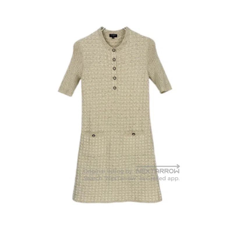 Chanel Chanel Beige gold thread medium-sleeved knitted dress Size XS / US 0-2 / IT 36-38 - 1 Thumbnail