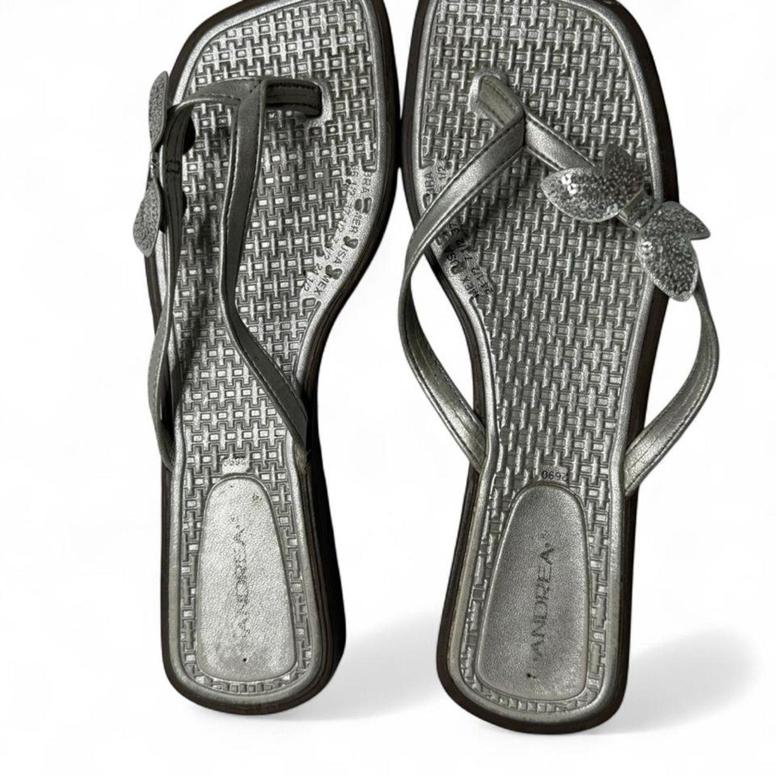 Zara Square Toe Y2K Tropical Summer Silver flip flops size 8 Size US 8 / IT 38 - 3 Thumbnail