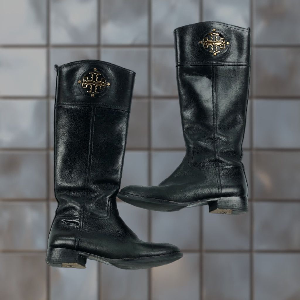 Tory Burch VINTAGE Tory Burch Kiernan Riding Boots Womens 7.5 Zip Tall Black Leather Riding Boot Womens 7.5 Black Size US 8 / IT 38 - 1 Thumbnail