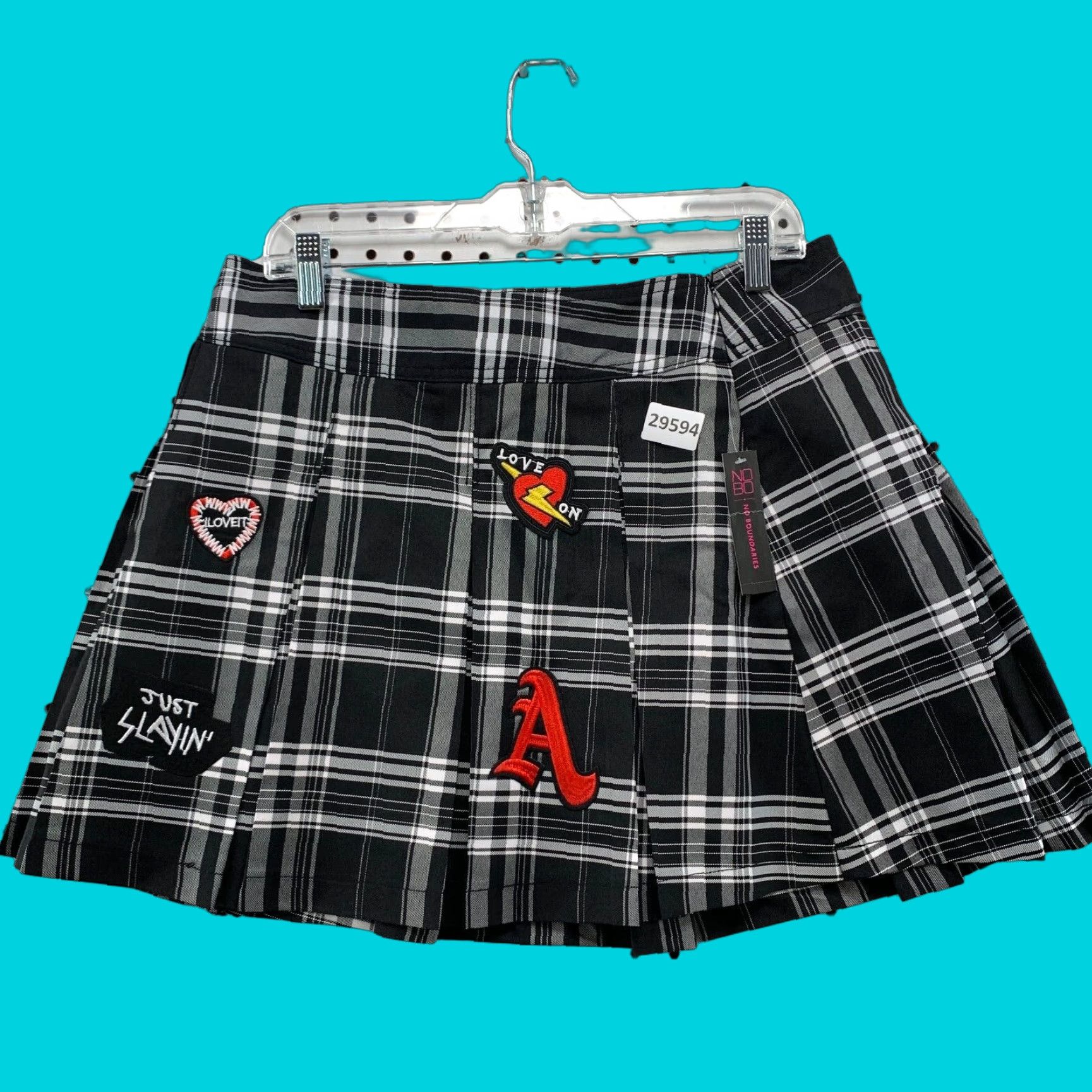 Vintage NO Boundaries Plaid Mini Skirt Womens Large White Black Just Slayin Patch 32x16 Size 36" / US 14 / IT 50 - 1 Thumbnail