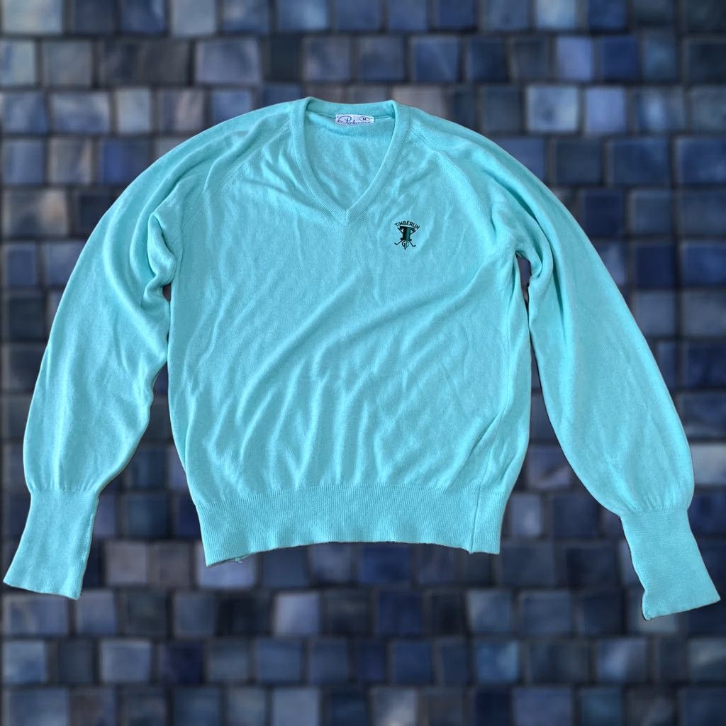 AQUA VINTAGE Pickering Sweater Mens Medium Aqua Blue 80s V-Neck Pullover Knit 80s USA Boys? Size US M / EU 48-50 / 2 - 1 Thumbnail