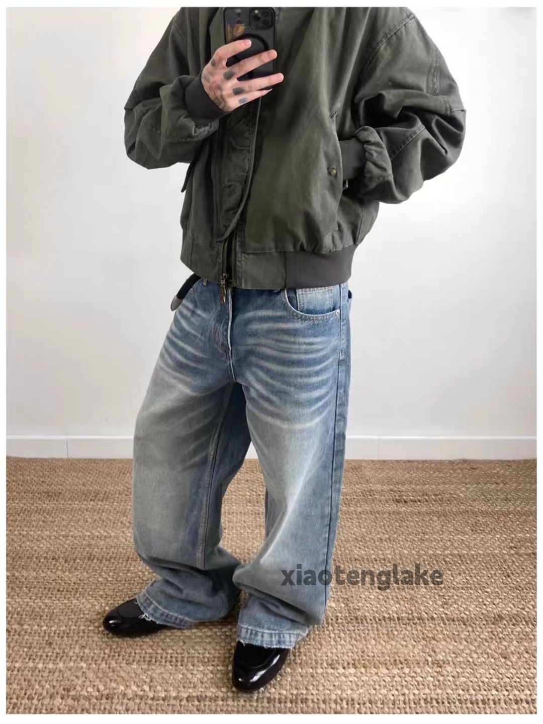 Jean Unisex washed retro y2k loose hiphop faded jeans Size US 30 / EU 46 - 8 Thumbnail