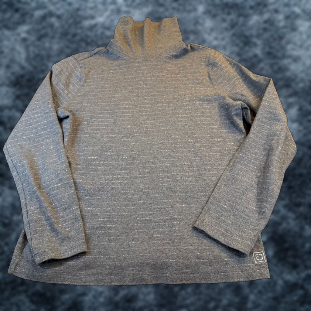 Liz Claiborne Liz Claiborne Shirt Women M Gray Striped Turtleneck Long Sleeve Glitter Knit Pullover Casual Basic All Seasons Size M / US 6-8 / IT 42-44 - 1 Thumbnail