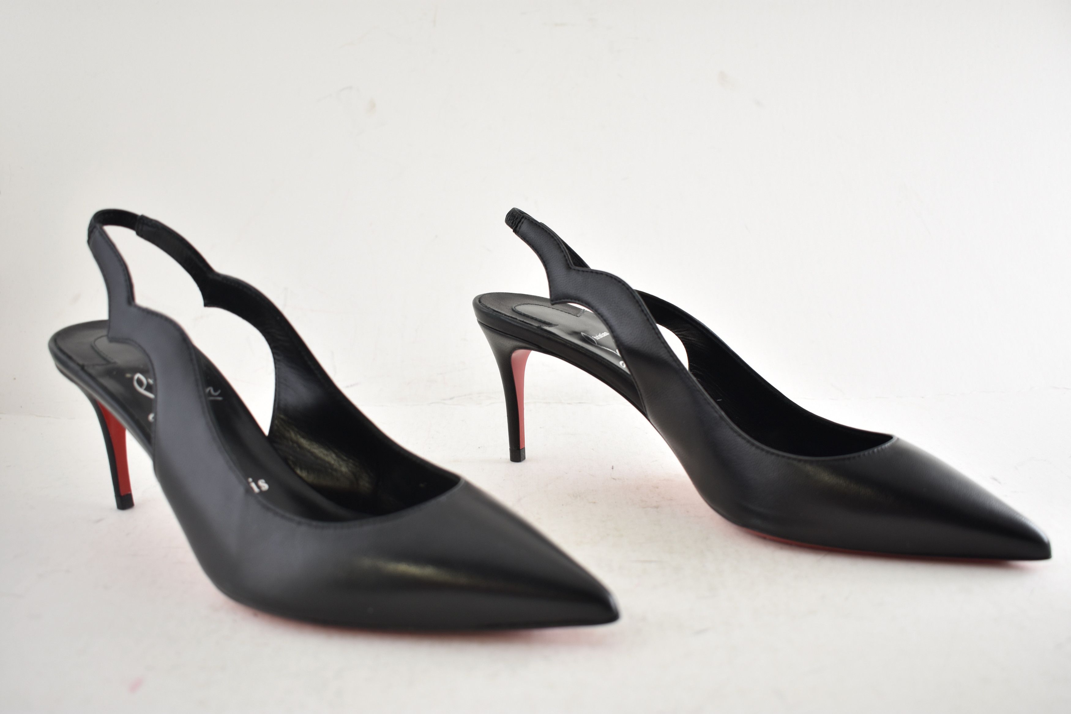 Christian Louboutin Hot Chick Sling 70 Black Nappa Leather Low Heel Pump 36.5 Size US 6.5 / IT 36.5 - 4 Thumbnail