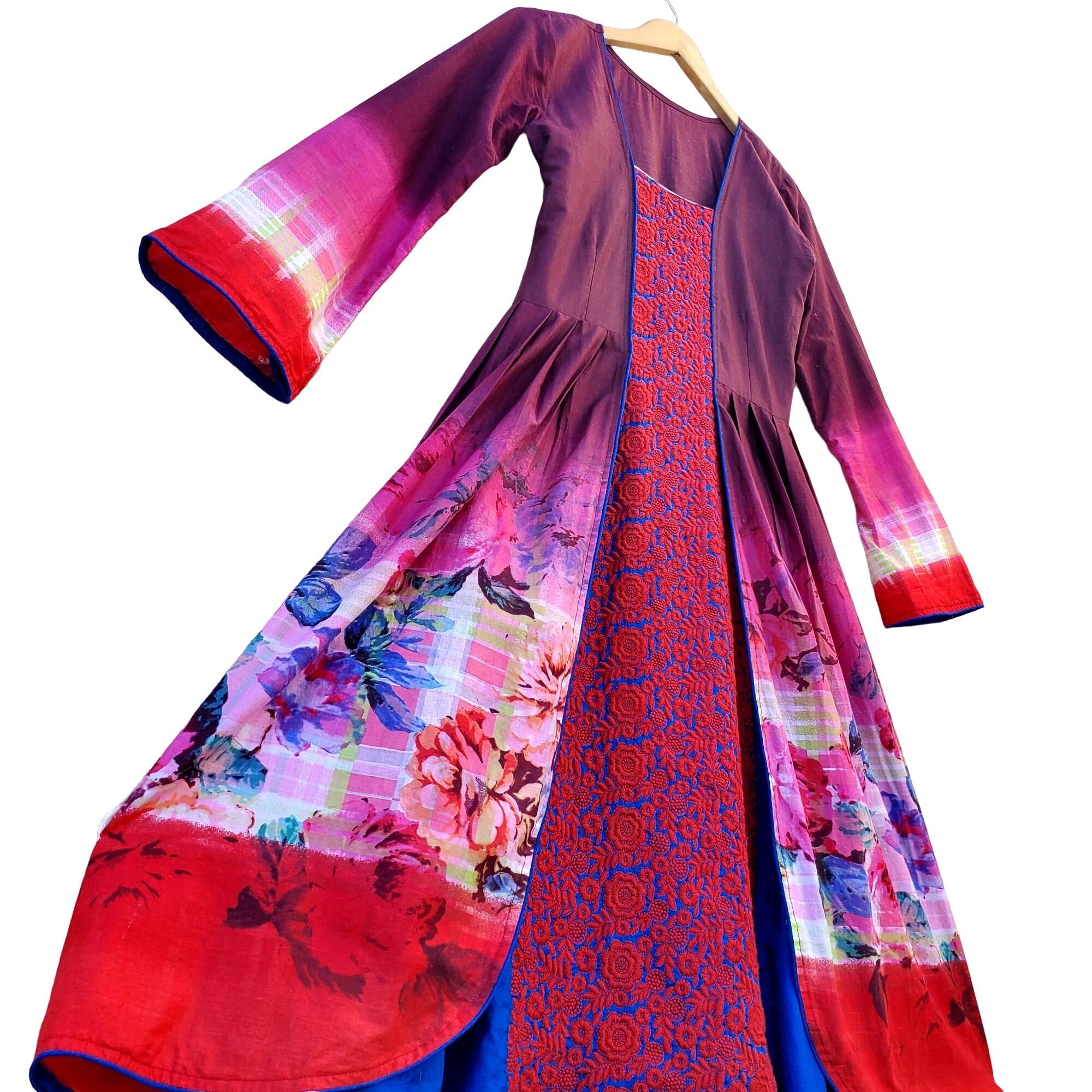 Other Long Sleeve Dress Floral Red Blue Embroidered Patchwork Kame Size S / US 4 / IT 40 - 8 Thumbnail