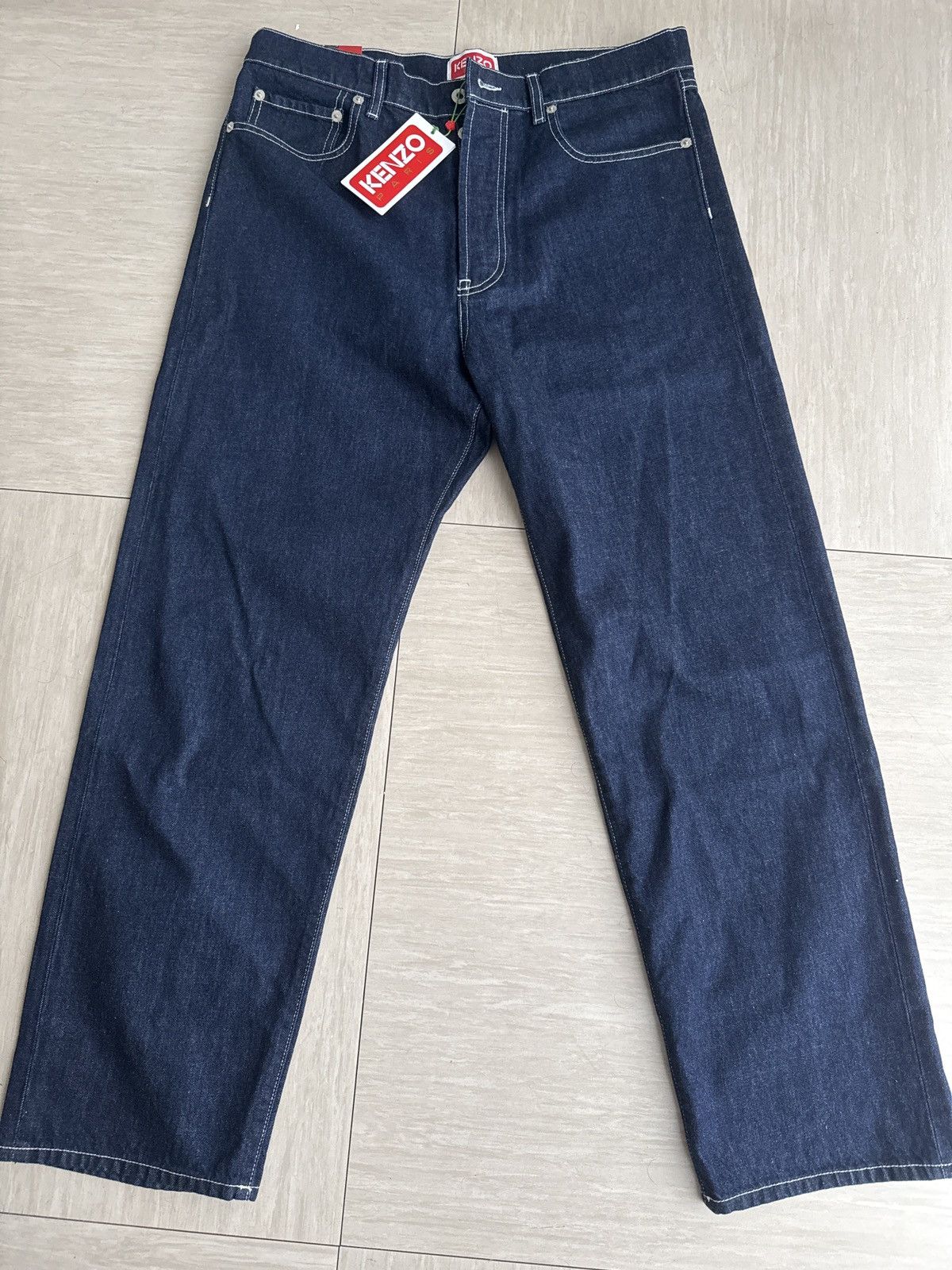 Kenzo Kenzo Denim Dark blue white stitches jeans Size US 33 - 3 Thumbnail