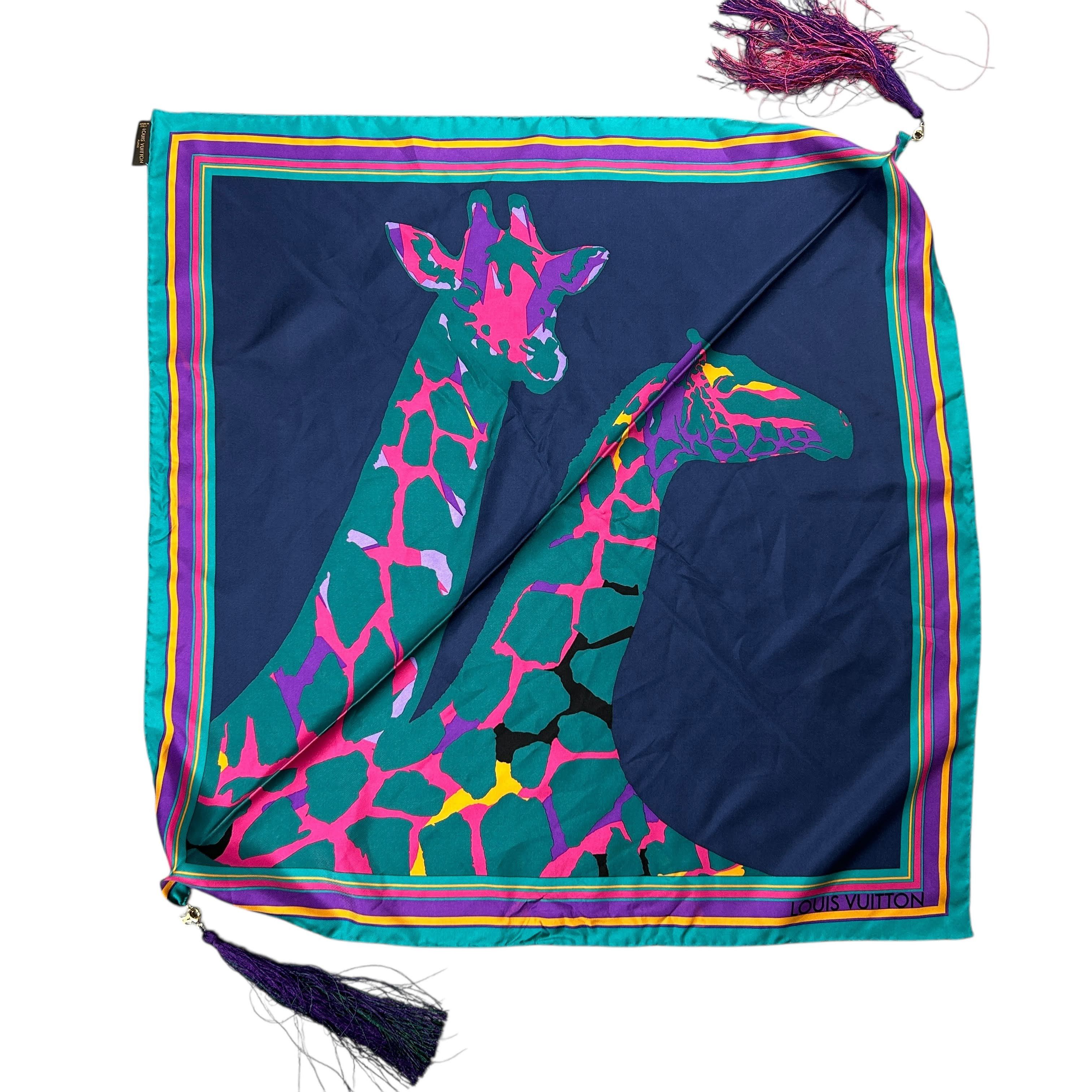 Louis Vuitton Louis Vuitton Pure Silk Giraffe Shawl Scarf Blue Size ONE SIZE - 1 Thumbnail