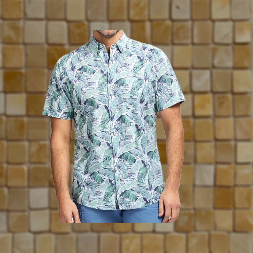 Izod IZOD Dockside Shirt Men's XL Chambray Wasabi Green Short Sleeve Button-Up Flower Hawaii Pattern Multicolor Size US XL / EU 56 / 4 - 1 Preview