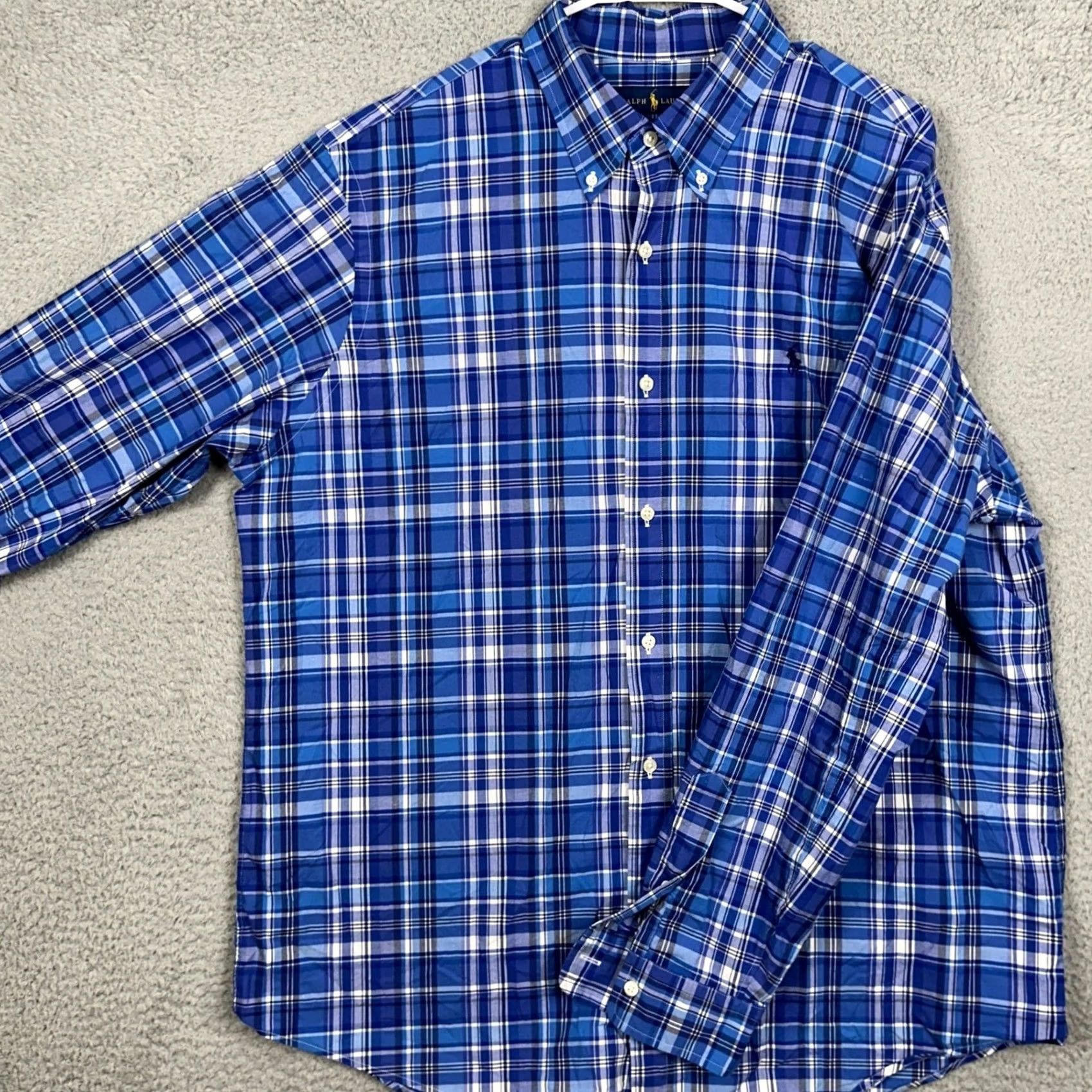 Ralph Lauren Ralph Lauren Shirt Mens XL Blue Dress Classic Fit Tartan Plaid Stretch Pony Button-Up Long Sleeve Size 46R - 2 Thumbnail