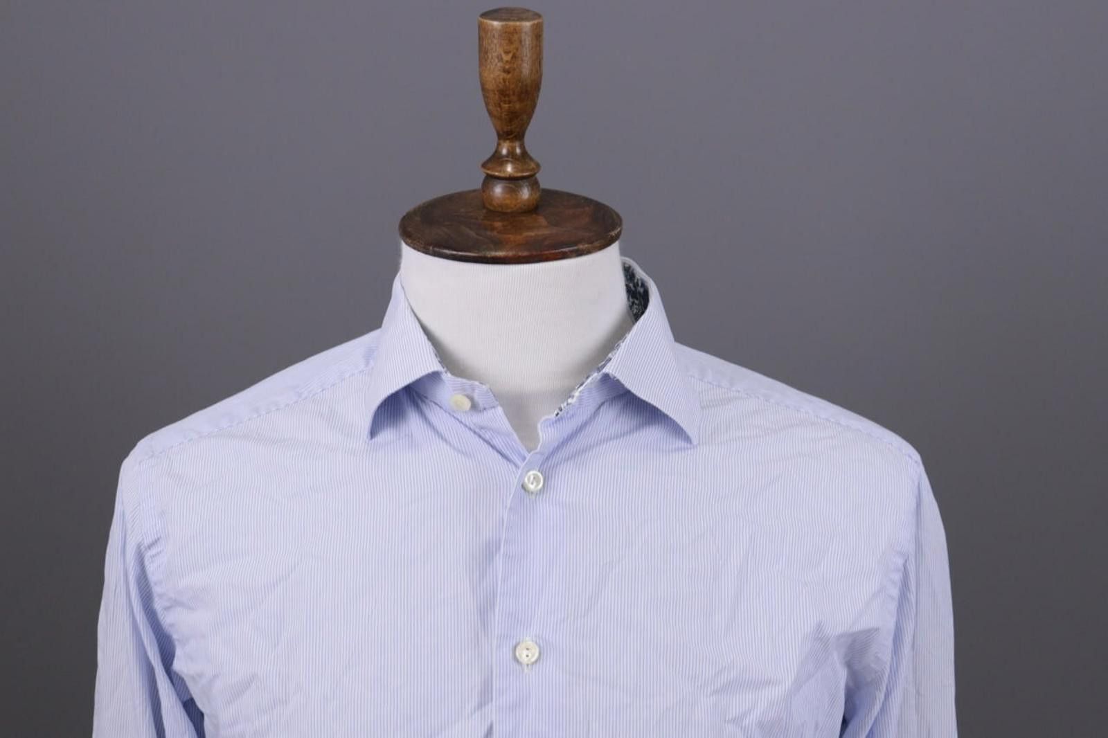 Eton Eton Slim Blue Pinstripe Floral Shirt Size 41 / 16 Size US M / EU 48-50 / 2 - 2 Thumbnail