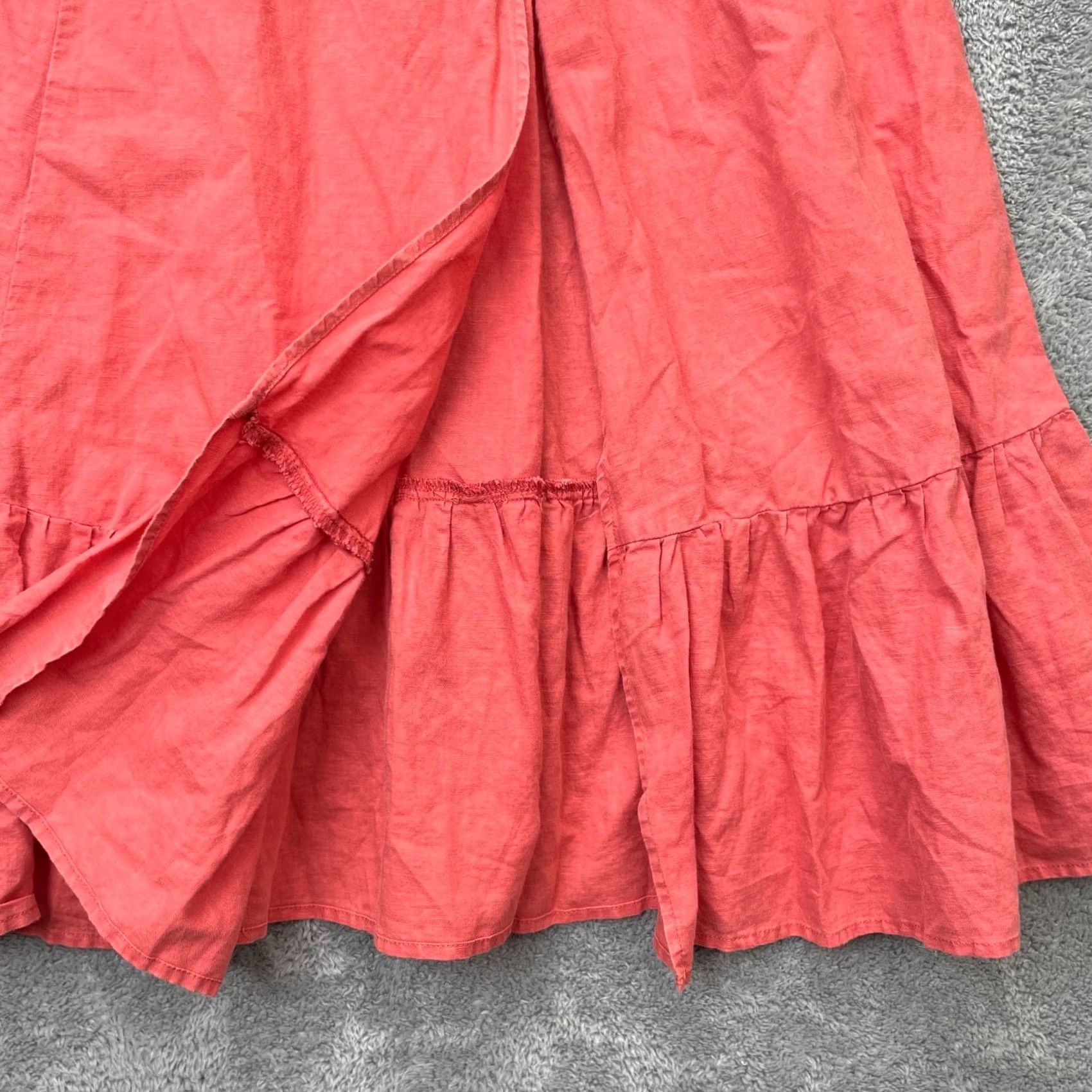 Vintage In Loom Dress Womens Large Pink Linen Blend Ruffle Hem Puff Sleeve Cottagecore Size L / US 10 / IT 46 - 4 Thumbnail