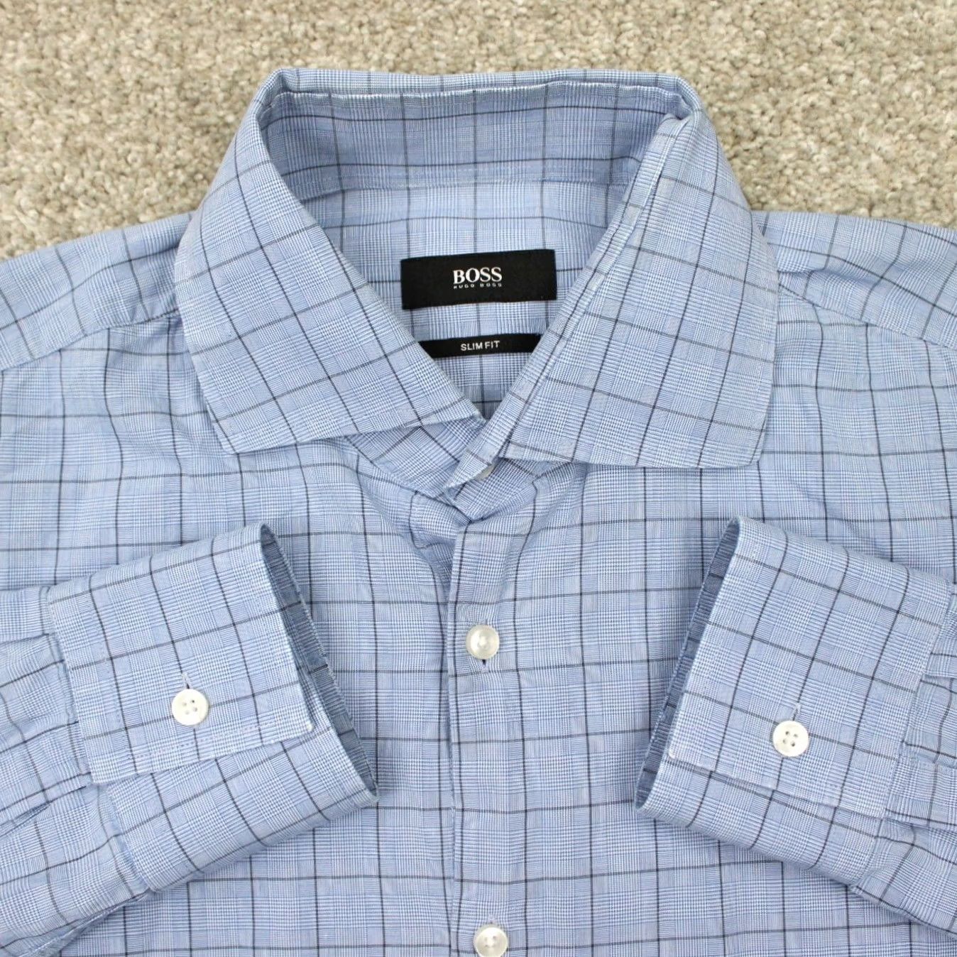 Hugo Boss HUGO BOSS Prince Shirt Mens 15 1/2, 39 Blue Slim Fit L/S Cotton Button Up Dress Shirt Shirt Mens Blue Slim Cotton Blue 80s? Size US L / EU 52-54 / 3 - 2 Thumbnail
