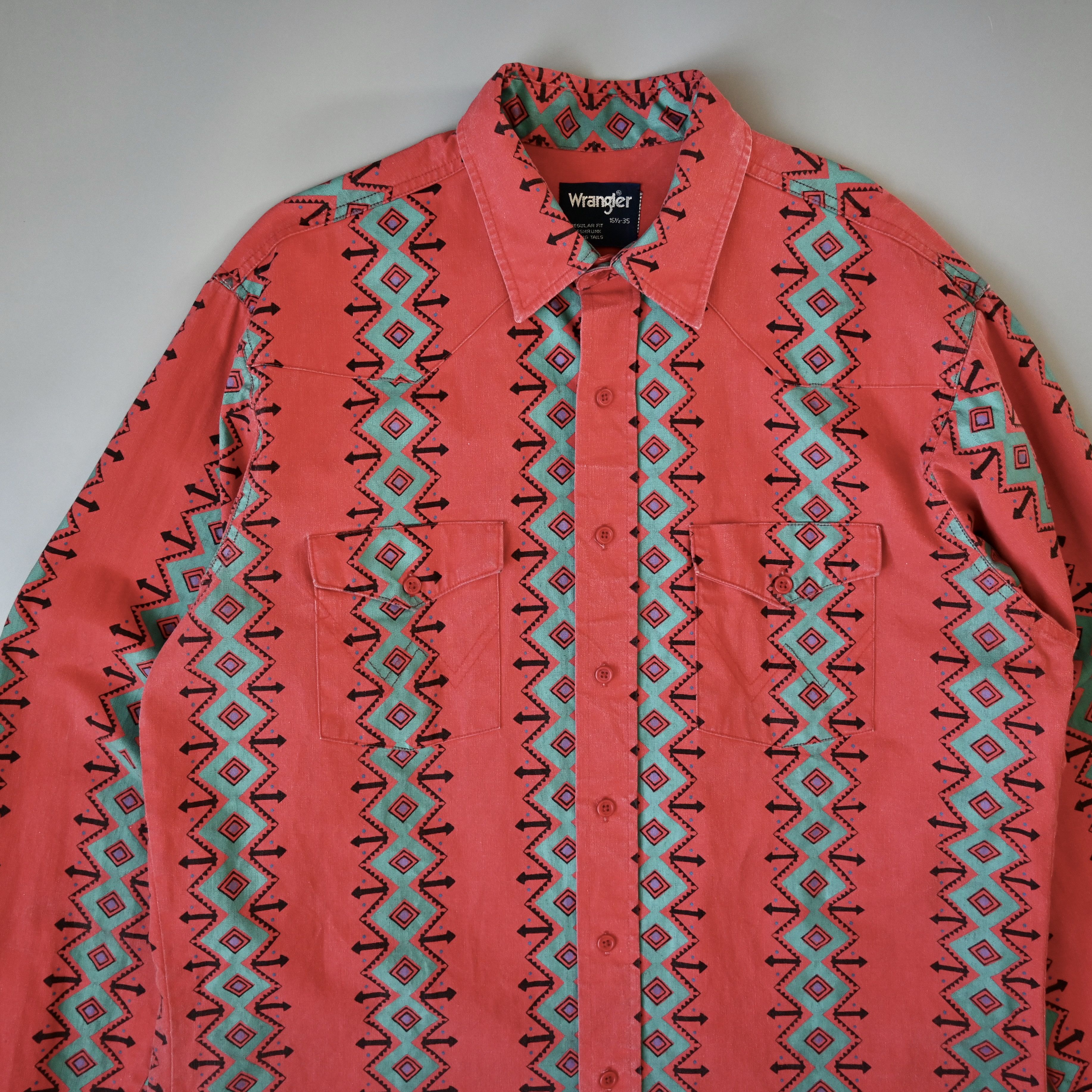 Vintage VTG Wrangler brushpopper shirt Aztec Navajo poppy red 16.5 Size US L / EU 52-54 / 3 - 1 Thumbnail