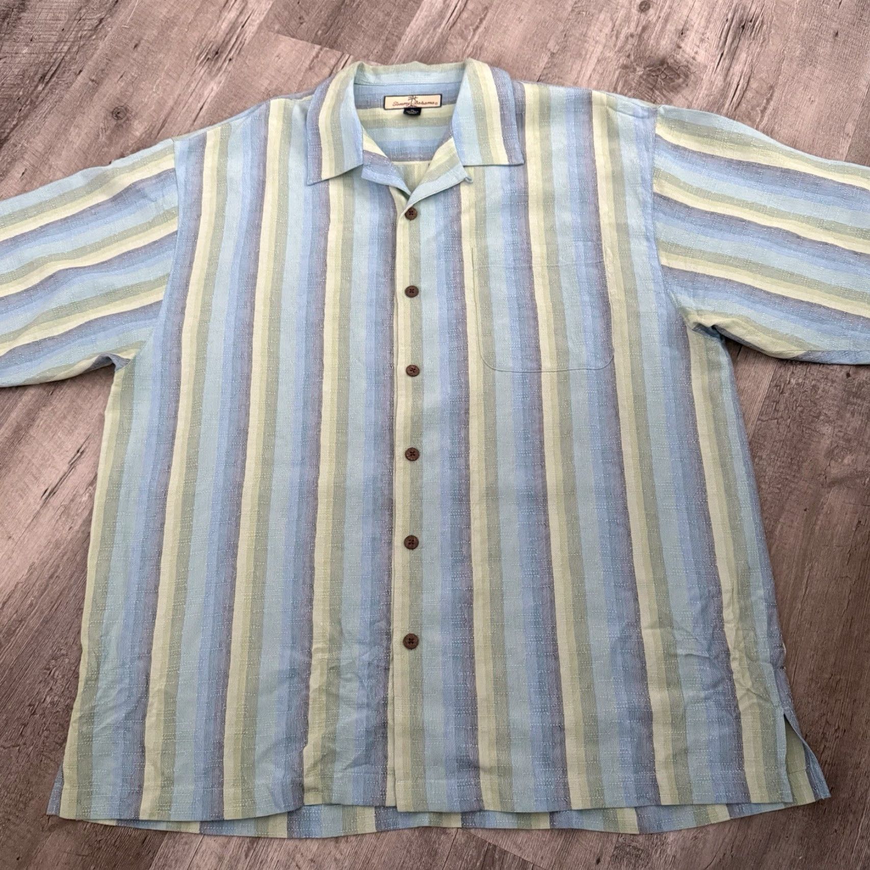 Tommy Bahama Tommy Bahama Shirt Mens XL Aqua Blue Green Striped 100% Silk Button-Up Short Sleeve Casual Hawaiian Beach Vacation Mens Size US XL / EU 56 / 4 - 7 Thumbnail