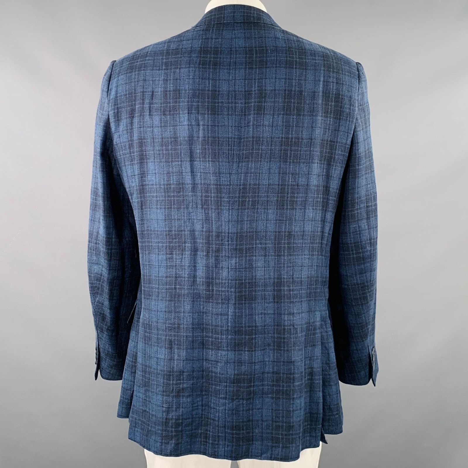 Ermenegildo Zegna Size 48 Regular Blue Navy Plaid Notch Lapel Sport Coat Size 48R - 4 Thumbnail