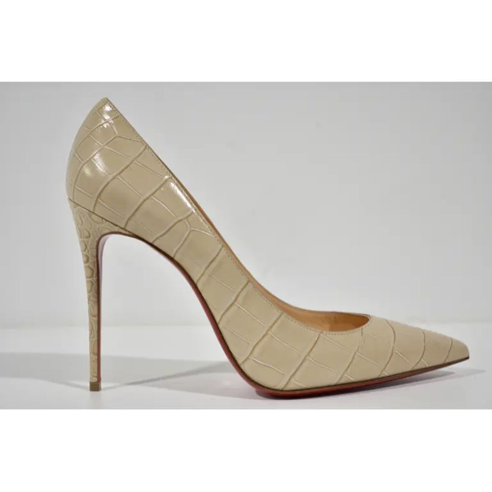 Christian Louboutin Kate 100 Nougat Nude Calf Ali Croc Pointed Toe Heel Pump 41 Size US 11 / IT 41 - 2 Thumbnail