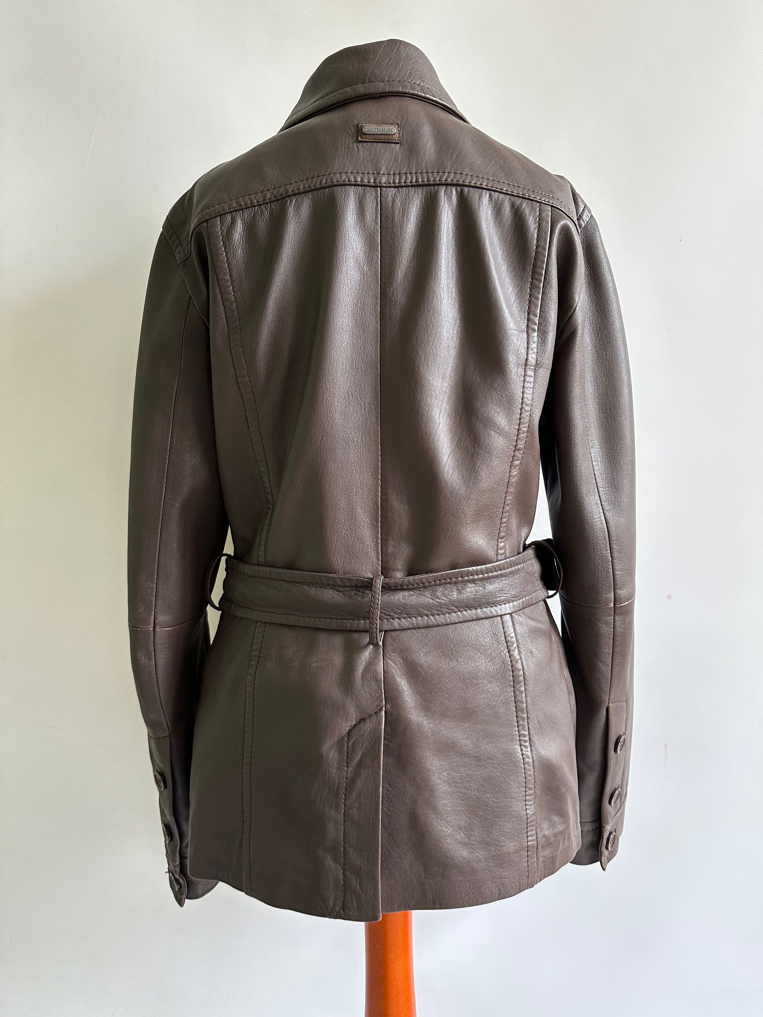 Trussardi Trussardi leather brown belted coat lambskin nappa Size M / US 6-8 / IT 42-44 - 5 Thumbnail