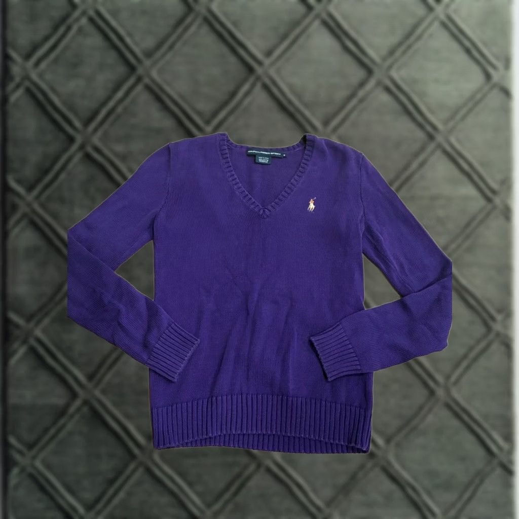 Ralph Lauren VINTAGE Ralph Lauren Sport Women’s V-neck Flesh Pony Sweater Cotton Size M Purple Women Pullover M Size M / US 6-8 / IT 42-44 - 1 Thumbnail