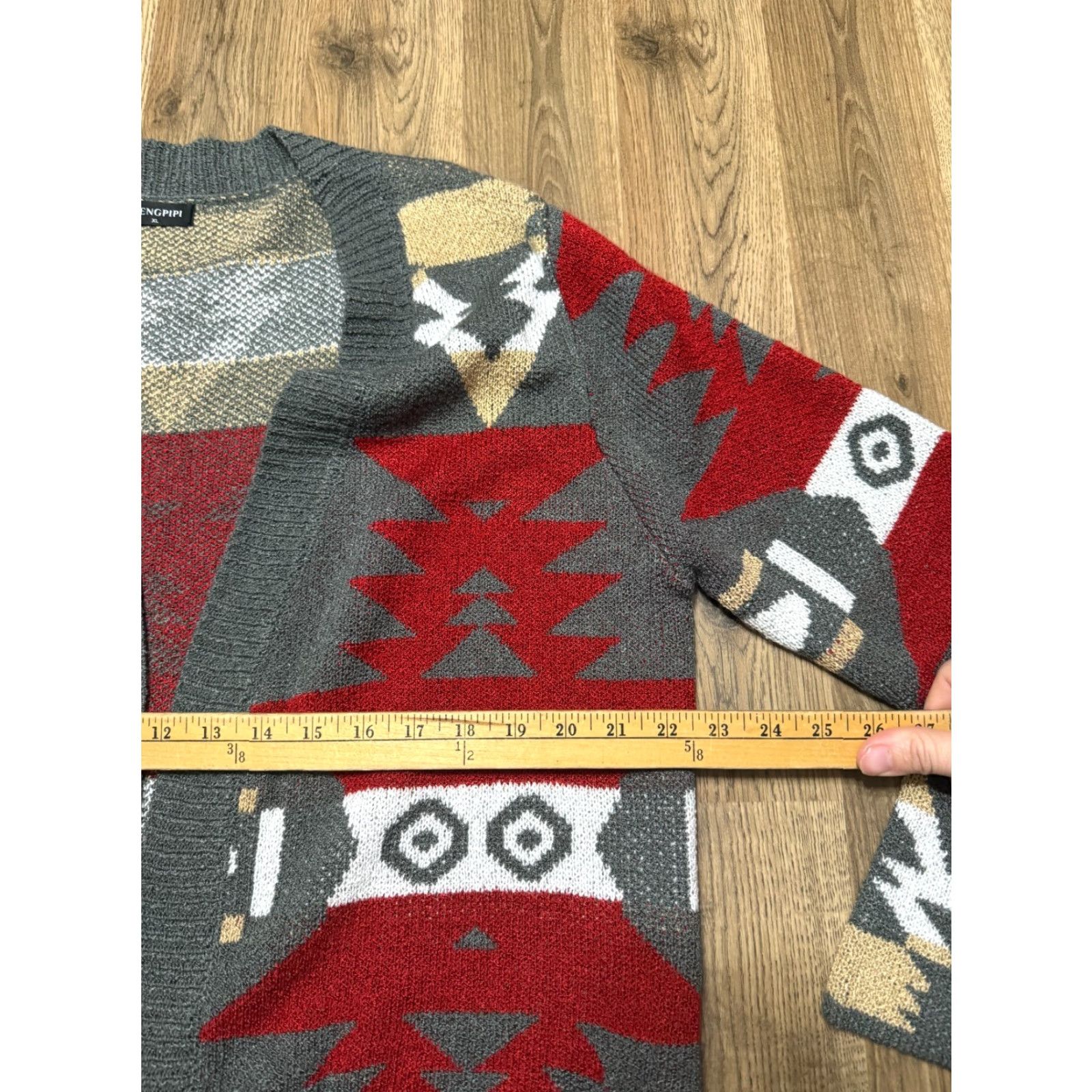 Vintage Mengpipi Sweater Women's XL Cardigan Open Long Sleeve Gray Red Brown Knit Size XL / US 12-14 / IT 48-50 - 6 Thumbnail
