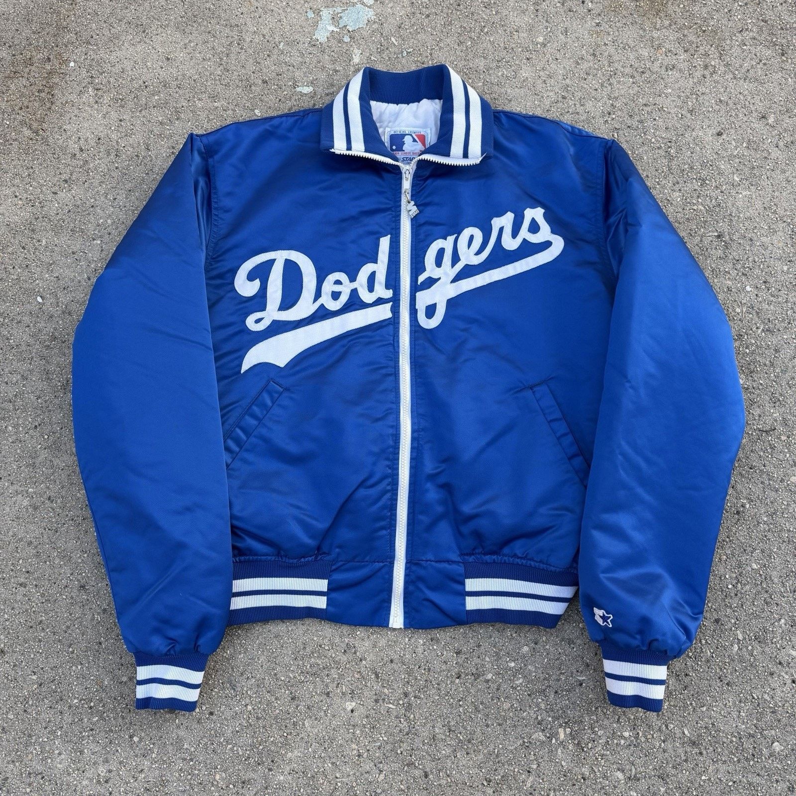 MLB × Starter × Vintage Vintage 80s Starter Los Angeles Dodgers Blue Satin Jacket XL Size US XL / EU 56 / 4 - 1 Thumbnail