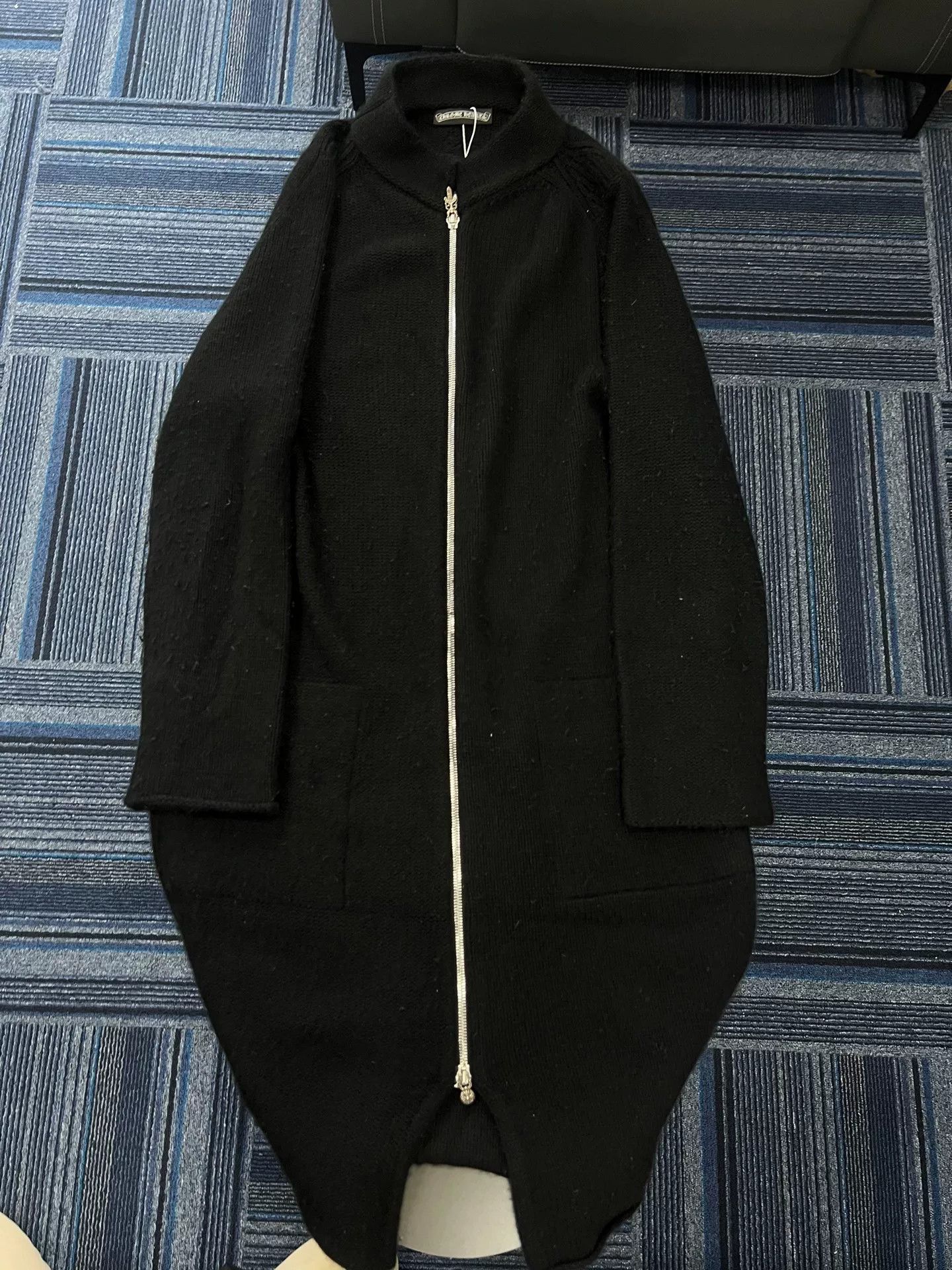black chrome hearts long zip wool coat