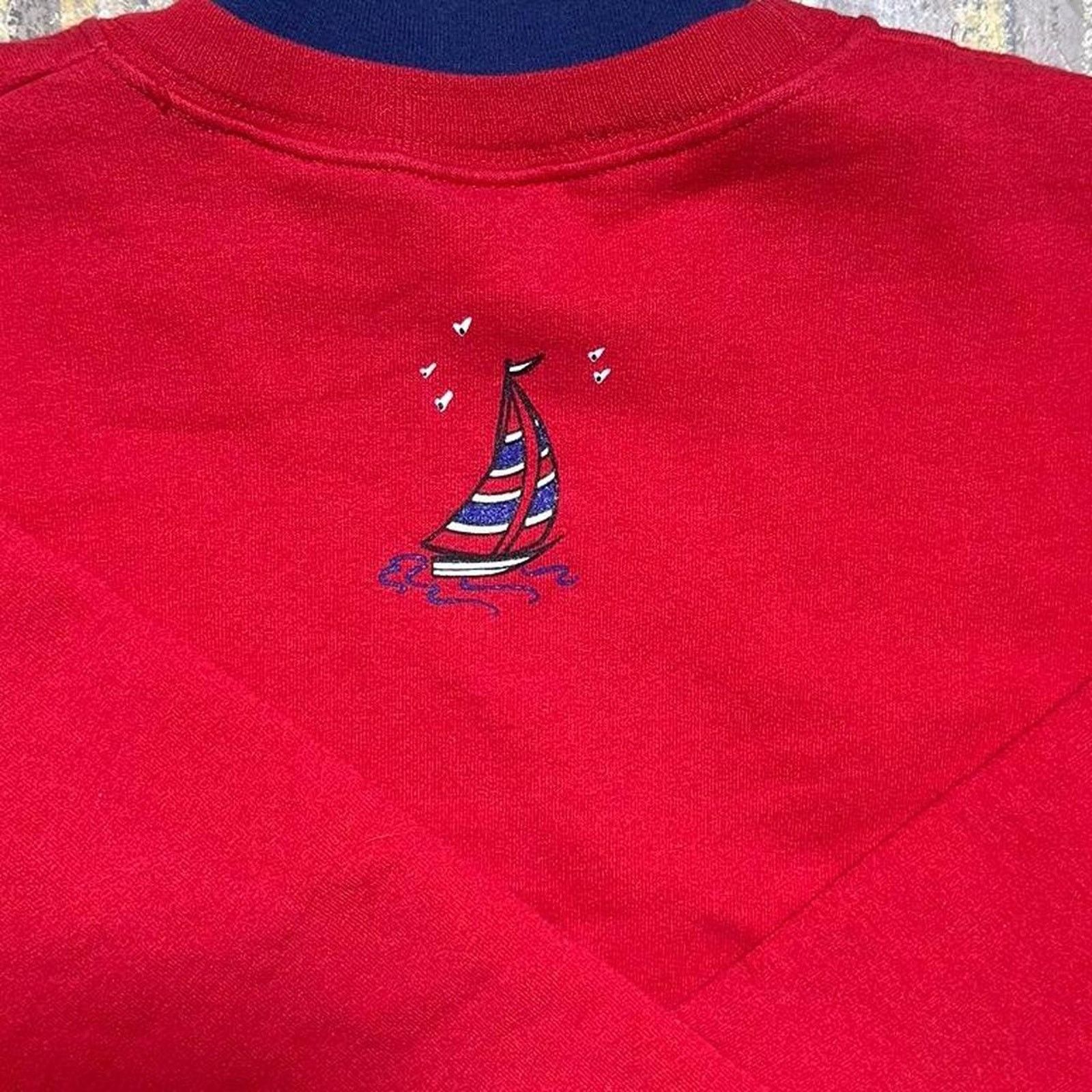 Jerzees Vintage Grandma Style Red Sweater Mens Medium Sweatshirt Size US M / EU 48-50 / 2 - 4 Thumbnail