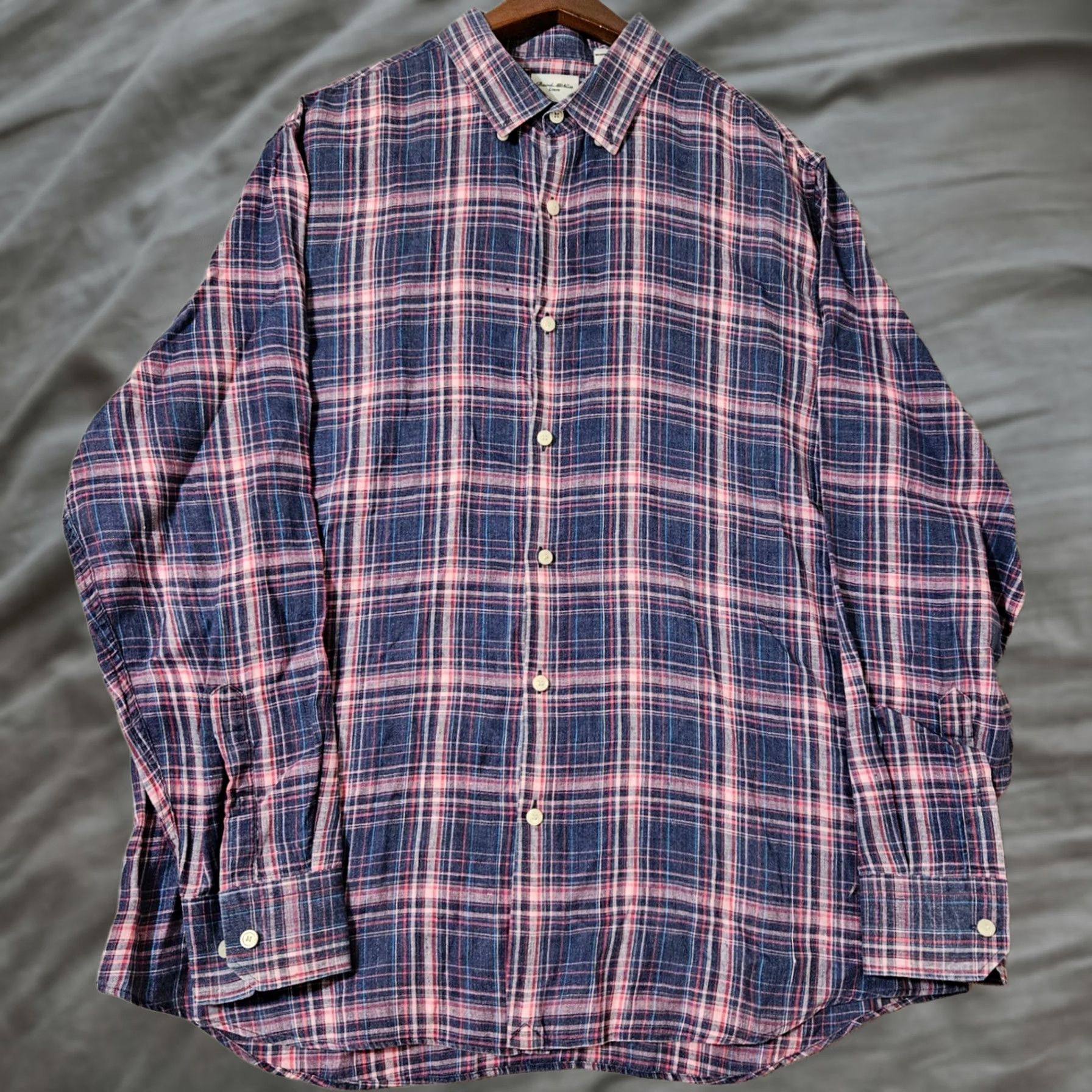 Murano Murano Baird McNutt Linen Shirt Men's XL Blue Red Button Down Plaid Checkered Size US XL / EU 56 / 4 - 1 Thumbnail