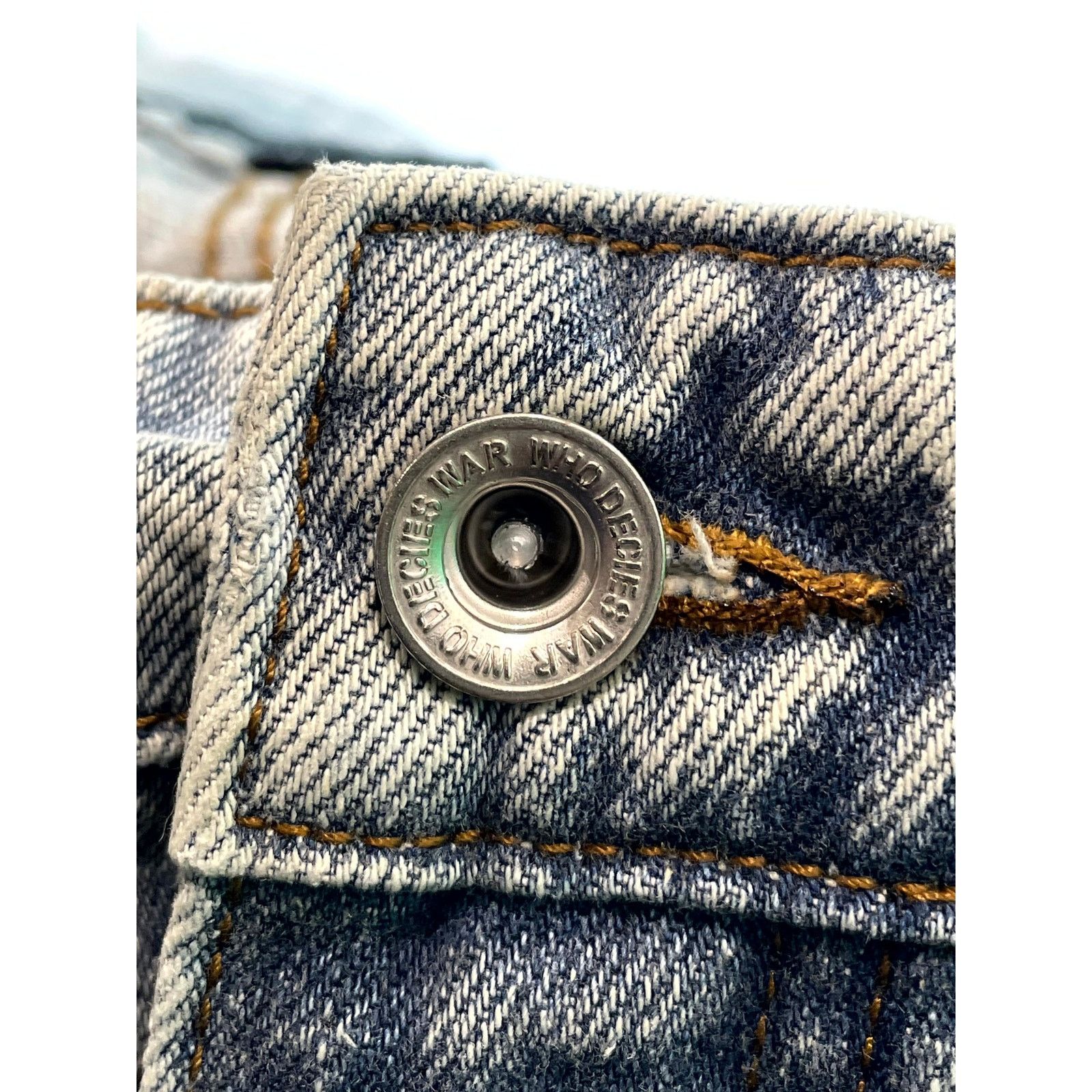 Who Decides War WDW Ultra Flare Scripture Denim Light Wash Jeans Size US 34 / EU 50 - 8 Thumbnail